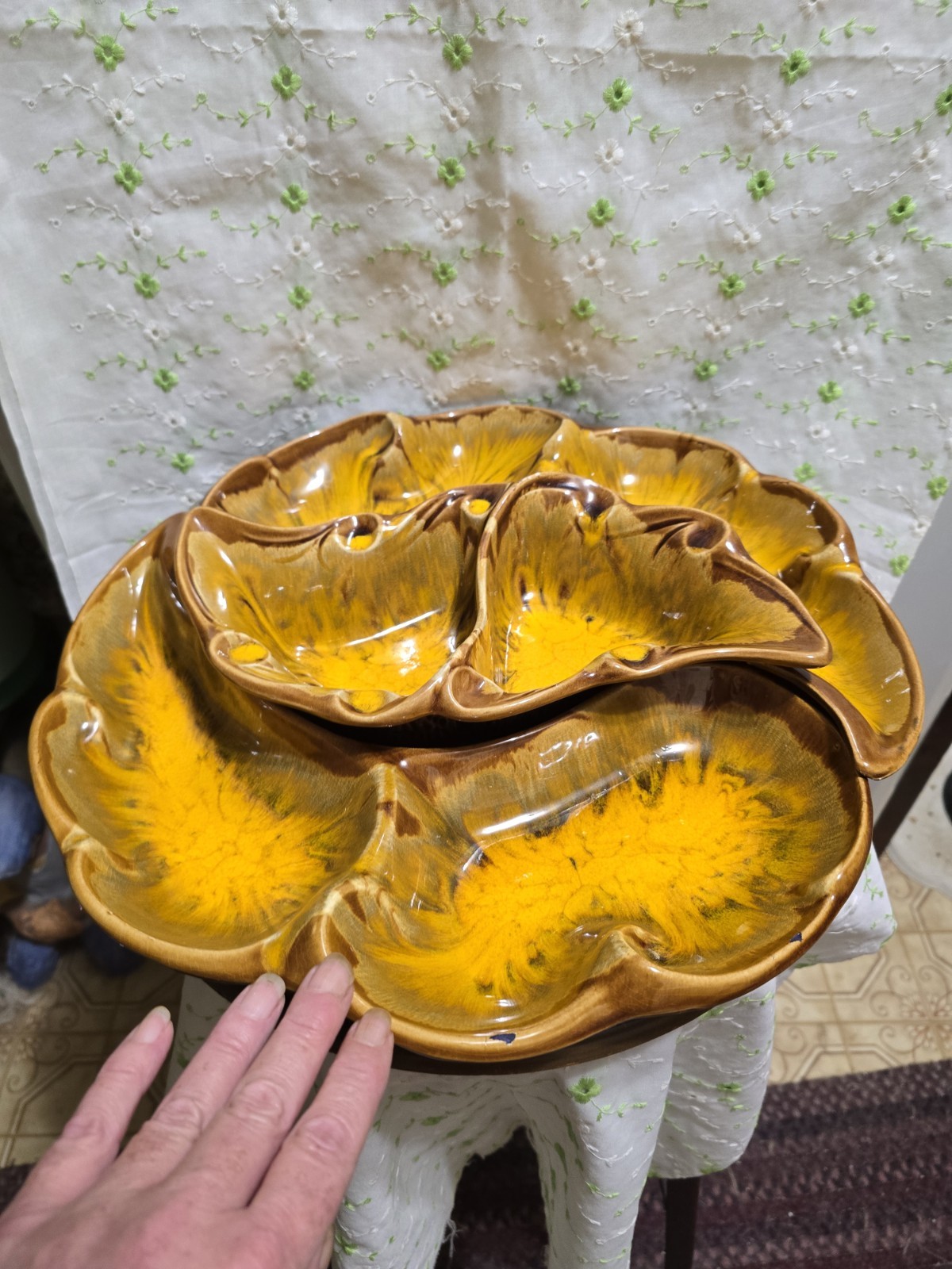 VTG MCM 50'S/60'S 6 SECTION SERVER W LAZY SUSAN USA POTTERY C CIL STYLE