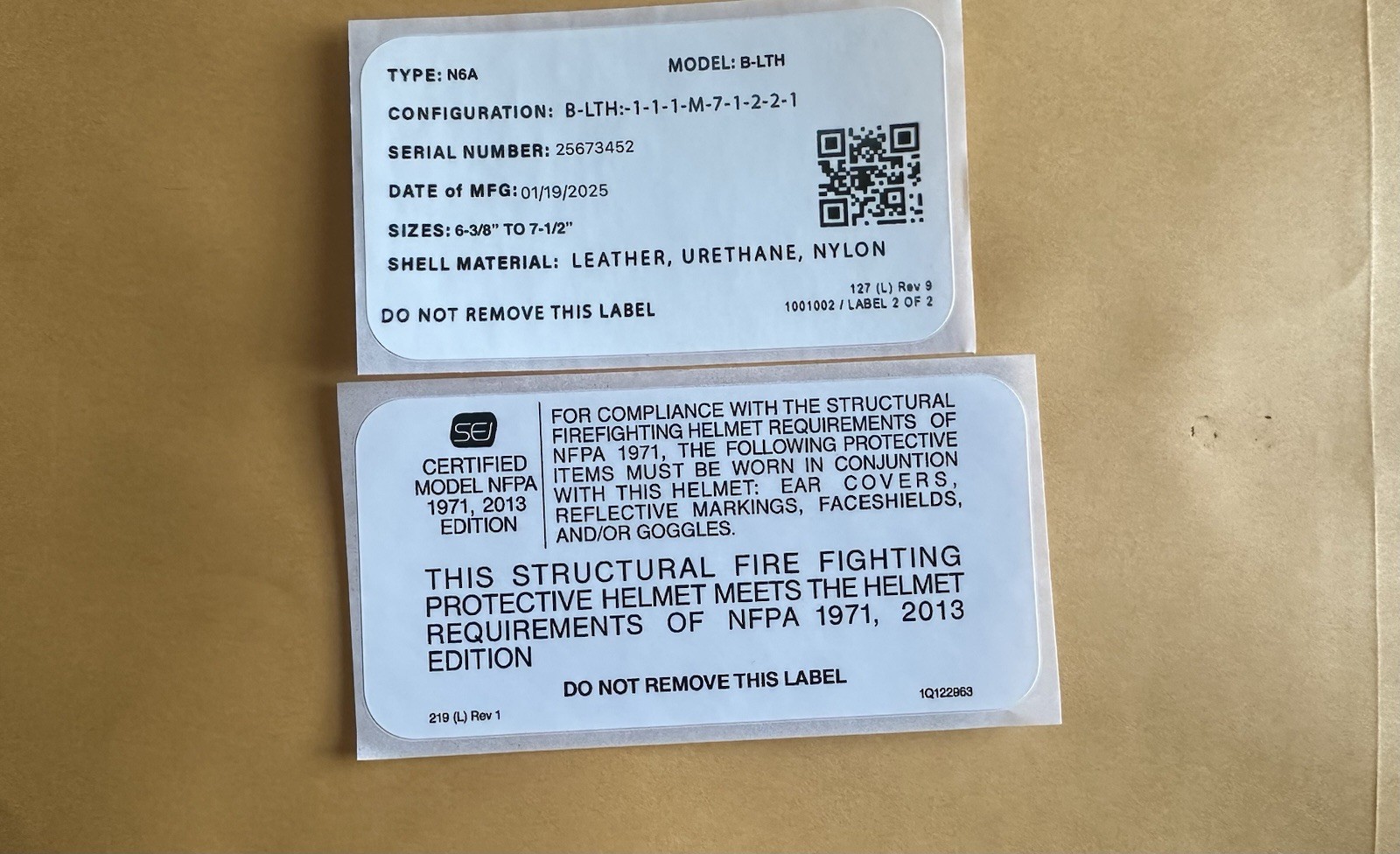 CAIRNS N6A Leather Fire Helmet Replacement Label + Compliance Sticker Combo