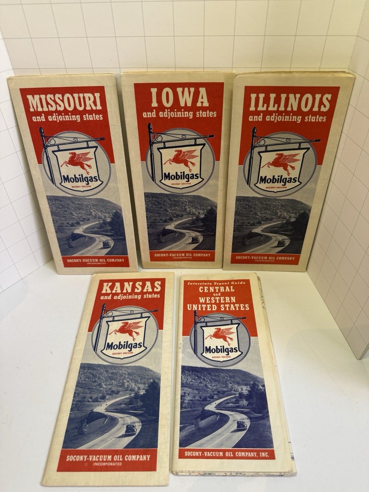 1940s Mobilgas Socony-Vacuum Oil Company Mobil Road Maps 5 Lot Iowa Kansas…