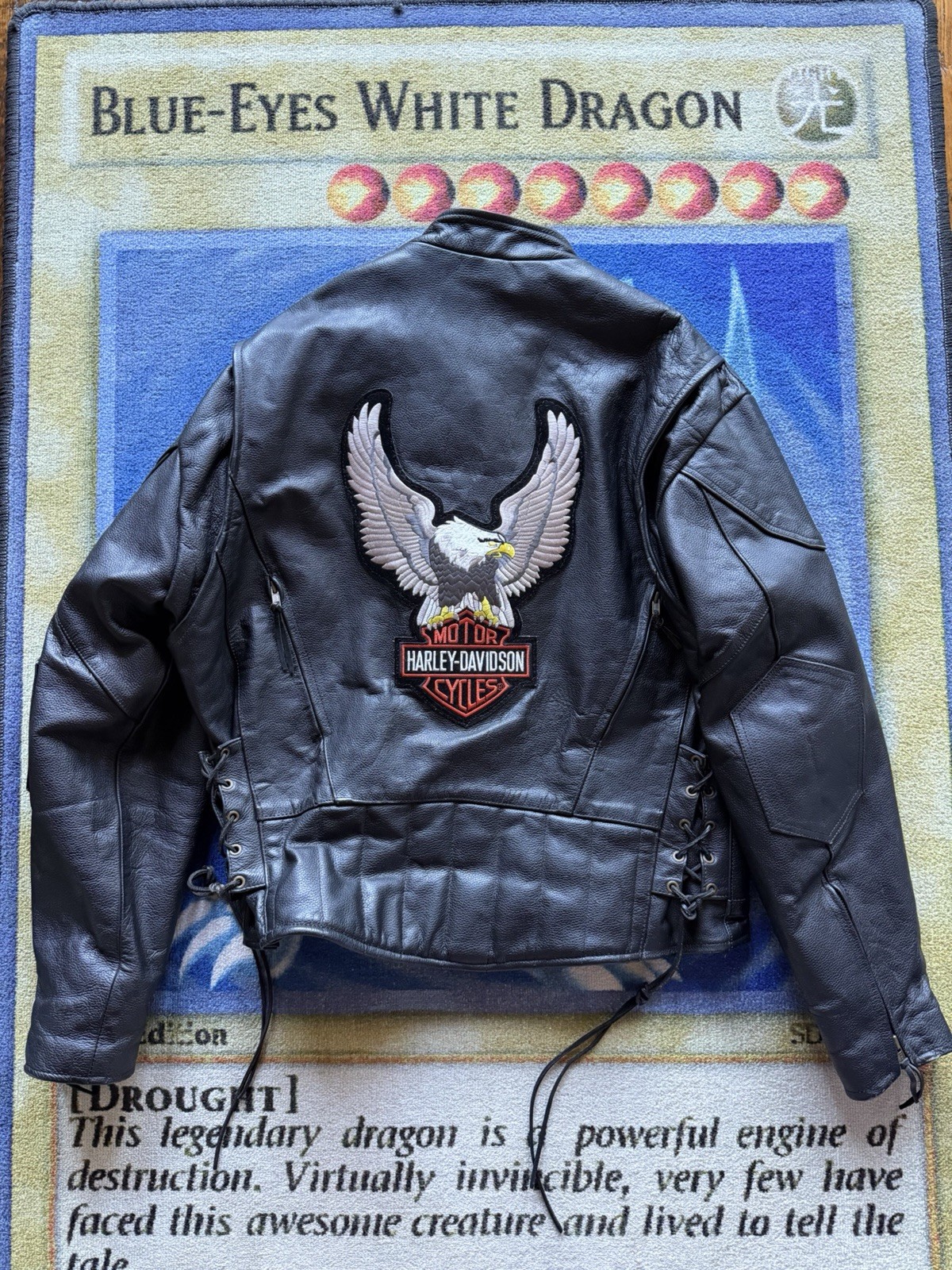 VTG 1980s Genuine Leather Jacket Harley Davidson Eagle Patch Biker Mens 46 Large