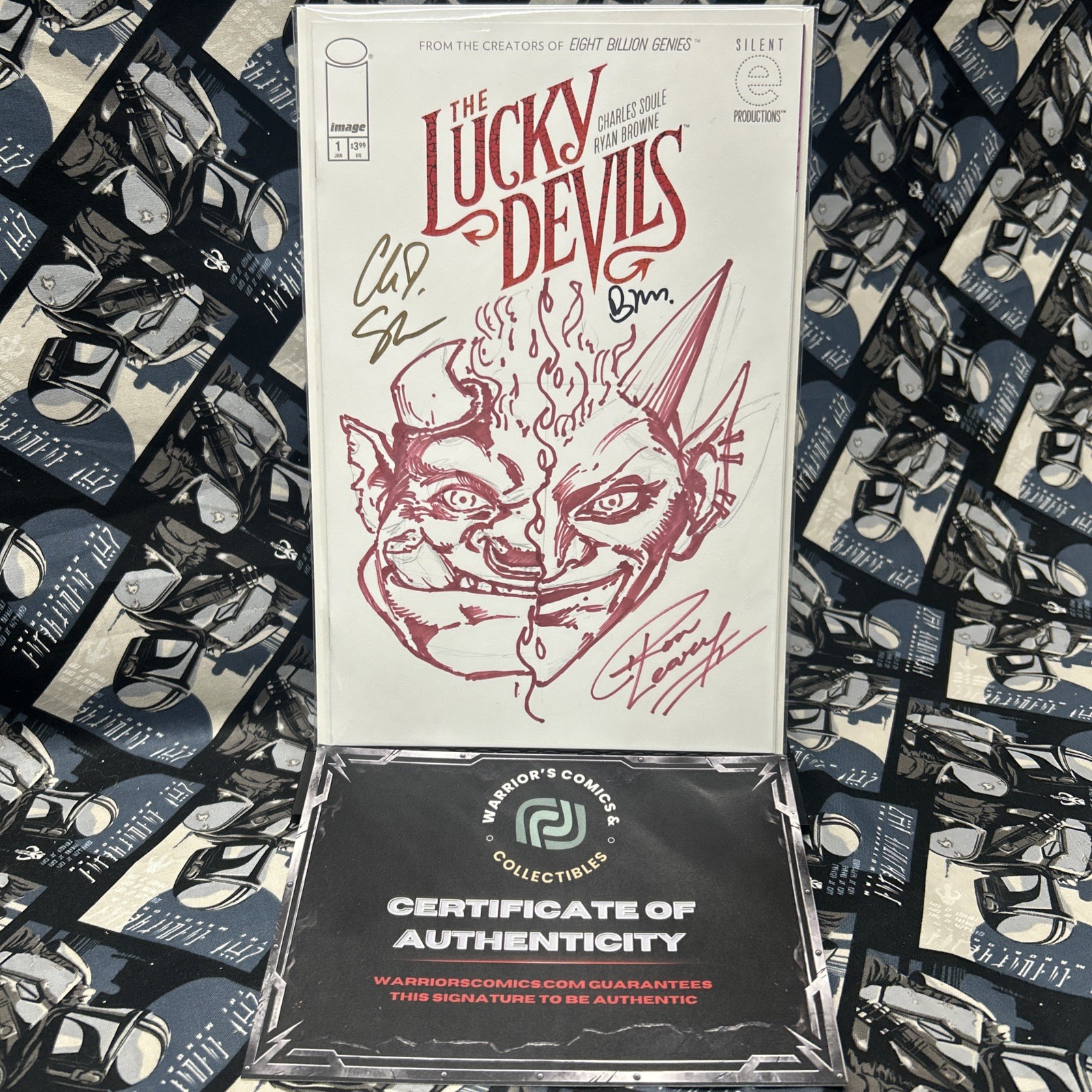 The Lucky Devils: #1 Sketch Cover by Ron Leary 3x Signed W COA🔥😈