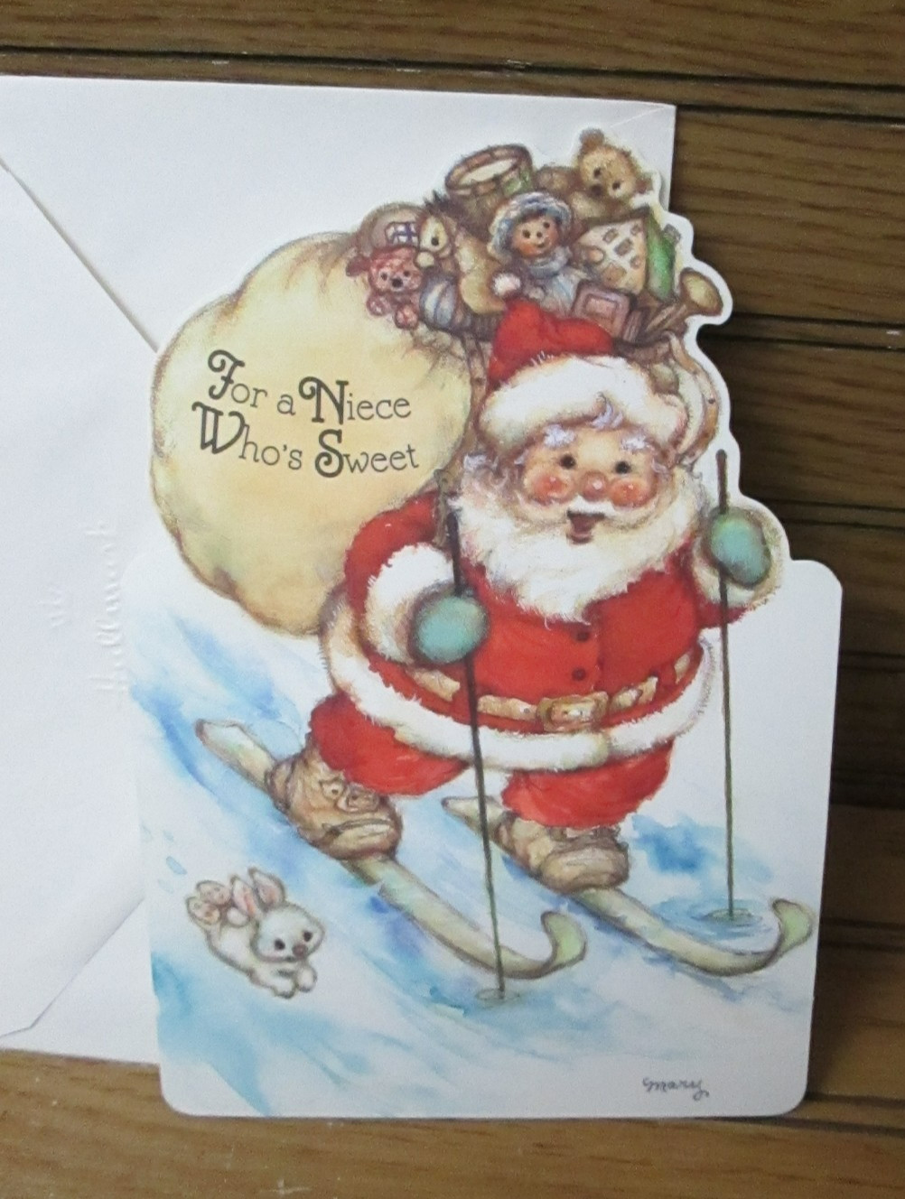 Vtg Mary Hamilton Christmas Card Niece Die Cut Santa Marys Bears Hallmark Rare