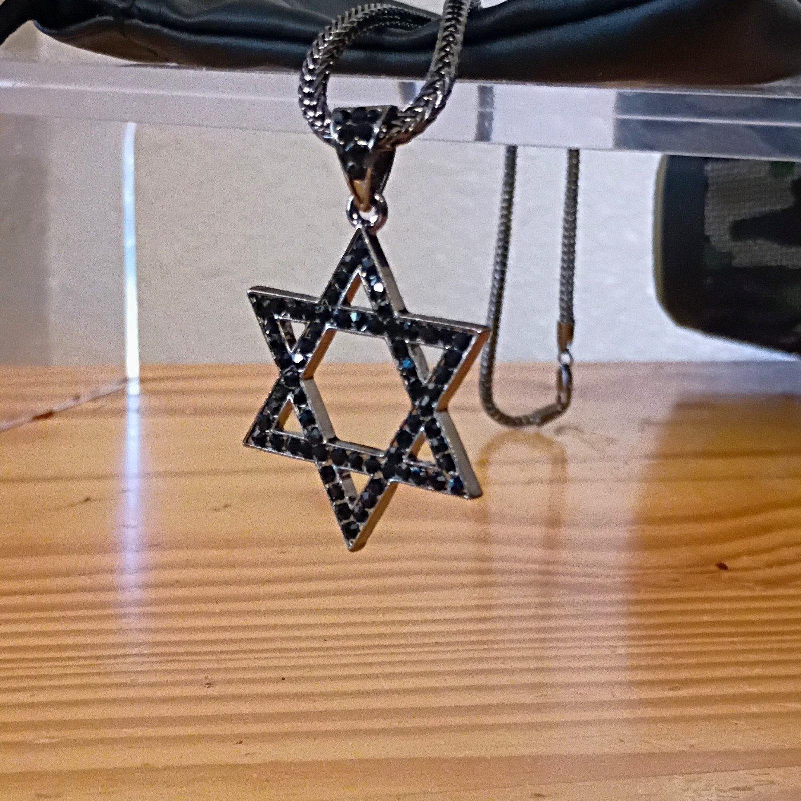 Stainless Steel Star of David Judaica Pendant With 24\