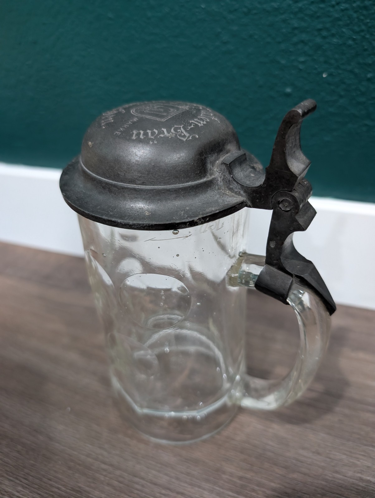 Antique 1900's Bubble Glass Pewter German Lidded Spaten-Bräu München Beer Stein