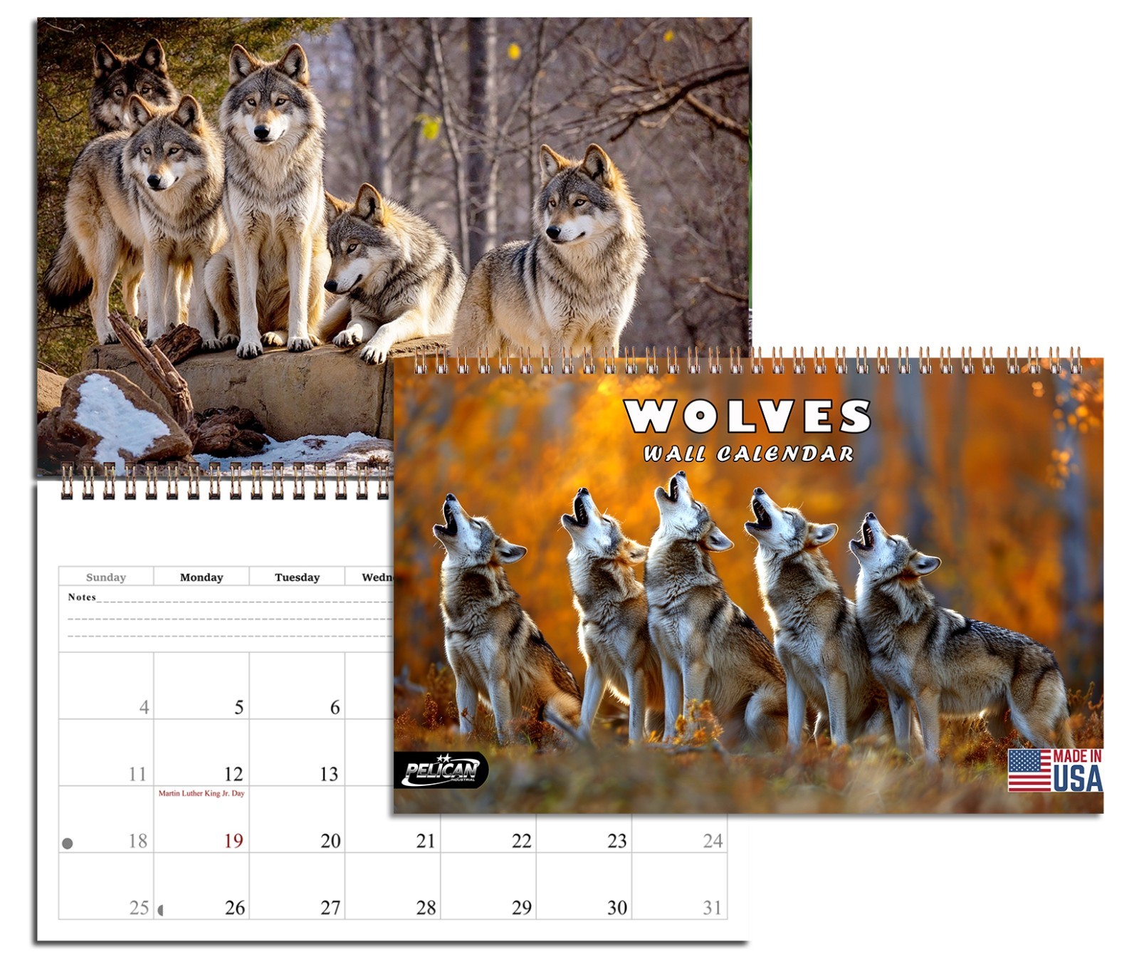 2027 Spiral-bound Wall Calendar (Wolves) - 12 Months Desktop / Wall Calend