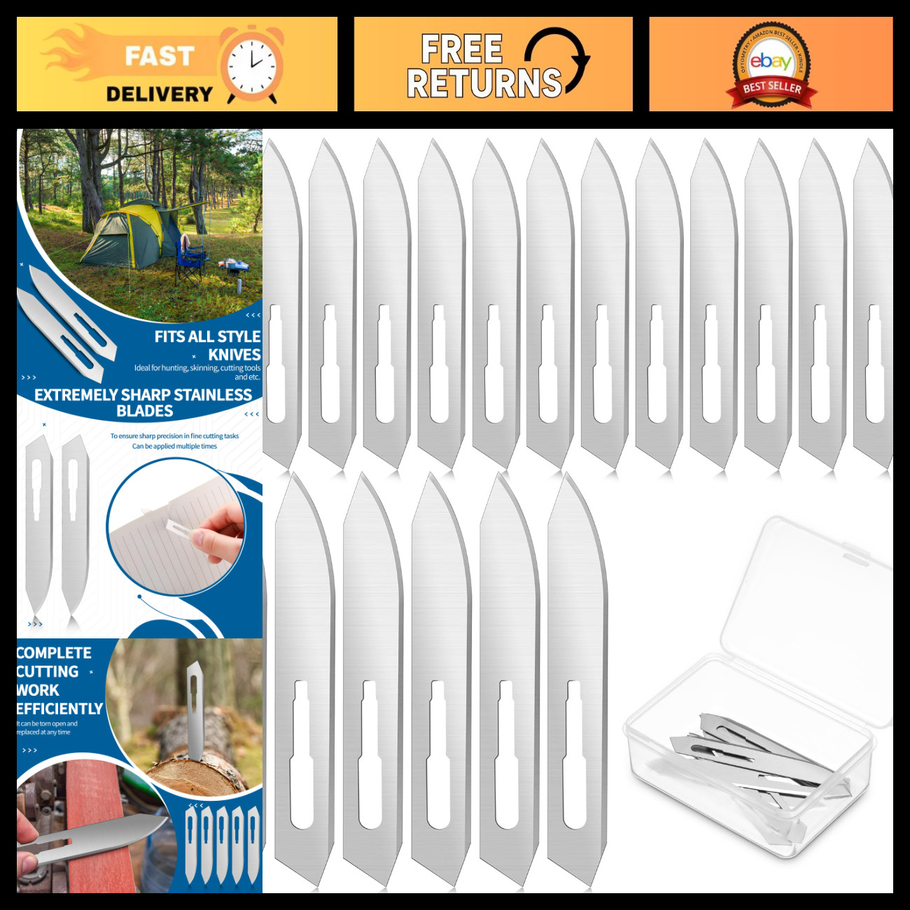 48 Pcs #60 Stainless Steel Replacement Blades for Skinning & Hunting Knives