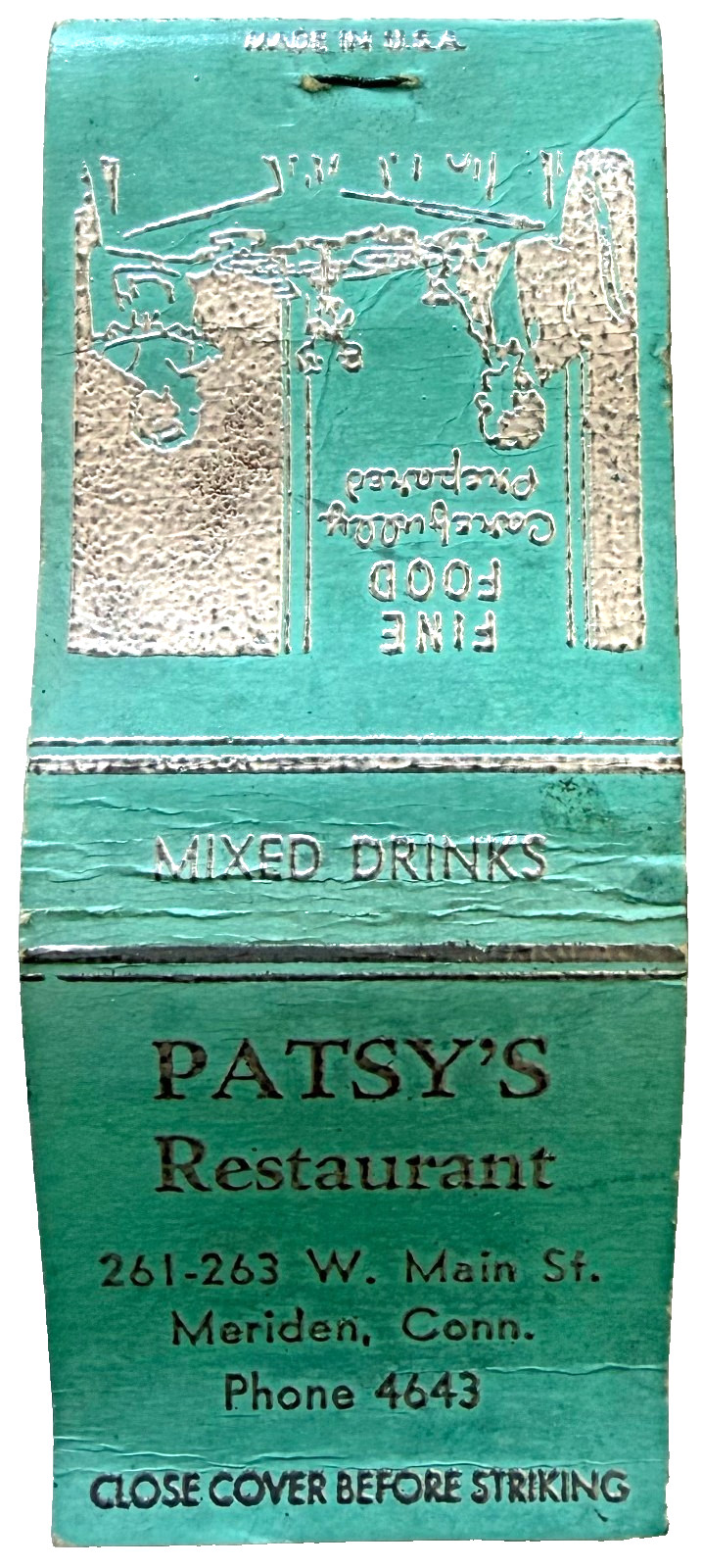 1940s Patsy\'s Restaurant Vintage Matchbook Meriden Connecticut Fine Food
