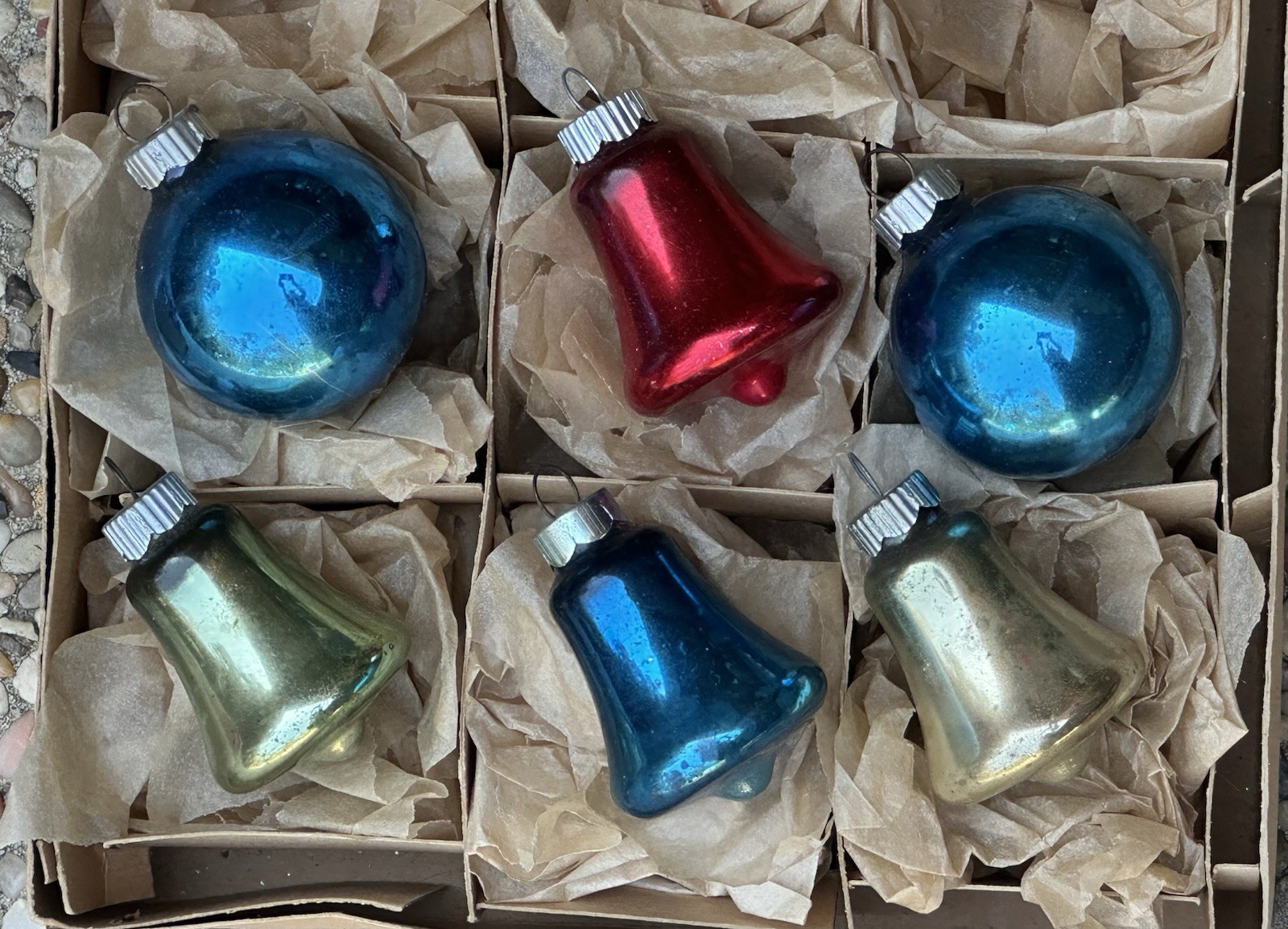 Vintage Shiny Brite Made In USA Bell Glass Ornaments