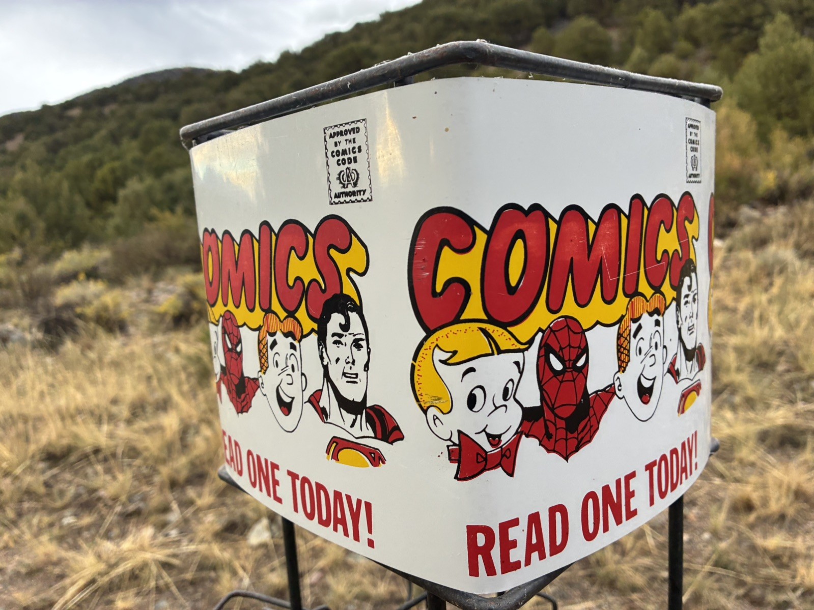Vintage 1960's  Metal Comic Book Display Rack: Spider-Man, Superman, Archie etc