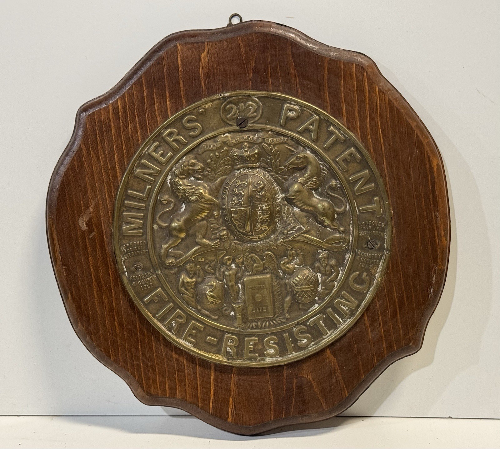 Antique Victorian Brass MILNERS Safe Fire Plaque Fire-Resisting Sign England