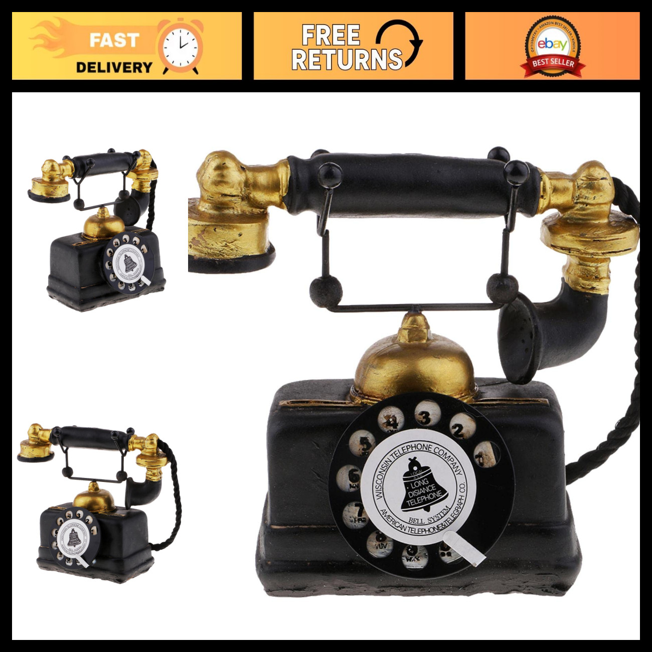 Vintage Rotary Telephone Wall Mount - Retro Push Button Dial - Art Deco Home Dec