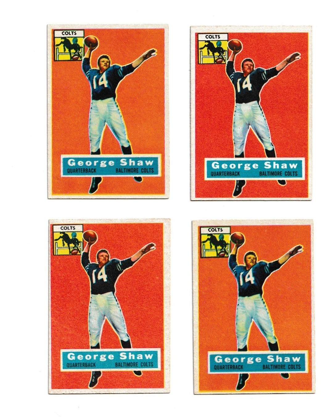 1956 TOPPS FOOTBALL 4 CARD LOT GEORGE SHAW RC #108 HIGH GRADE BALTIMORE COLTS