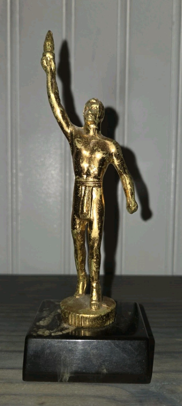 Vintage 1950s Olympian Male Victory Torch Bearer Trophy Marbled Bakelite Base