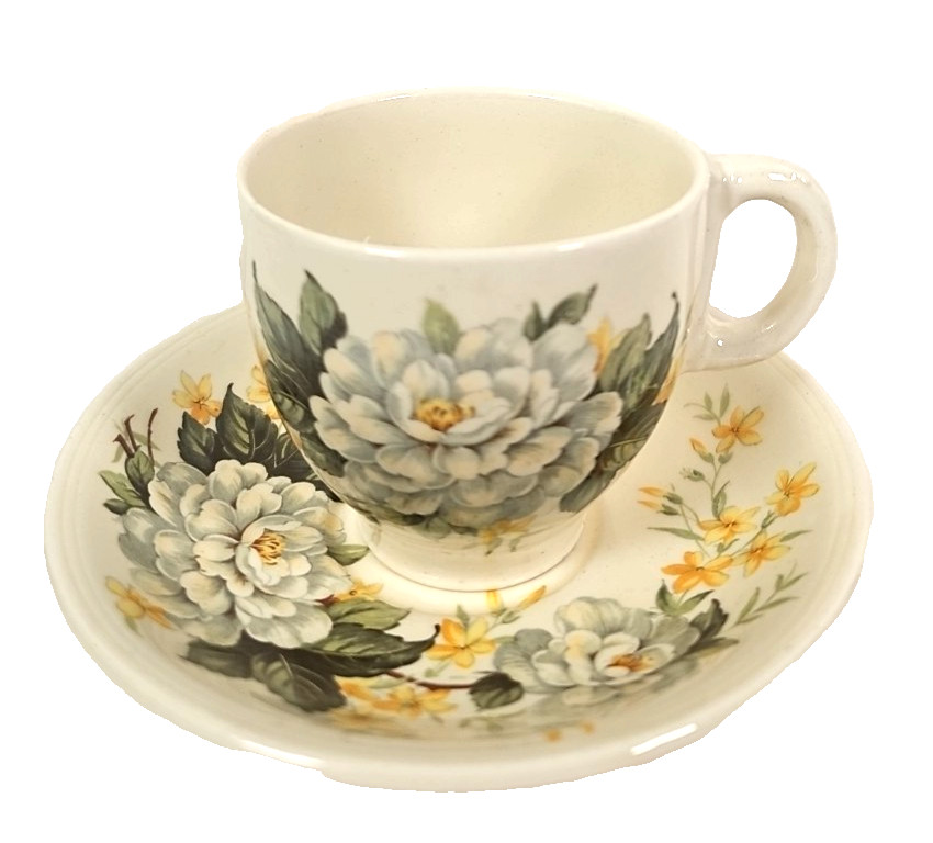 RARE Antique  Grindley England Tea Cup & Saucer set in WHITE GARDENIA design