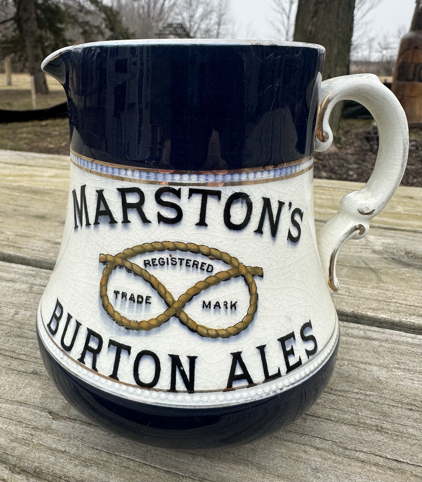 TURN OF THE CENTURY MARSTON’S BREWERY BURTON ALES T.G. GREEN POTTERY WATER JUG 
