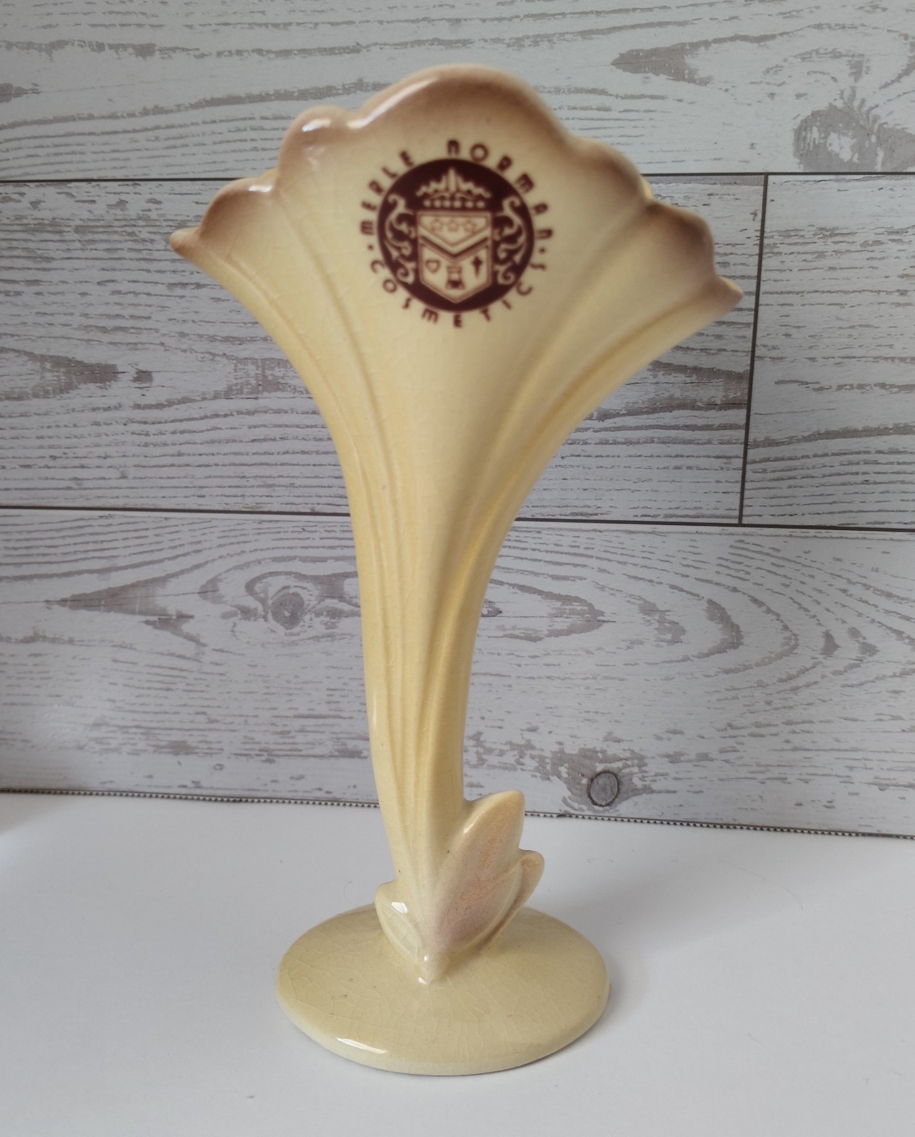 Vintage Merle Norman Cosmetics Art Deco Style Yellow Floral Vase 6