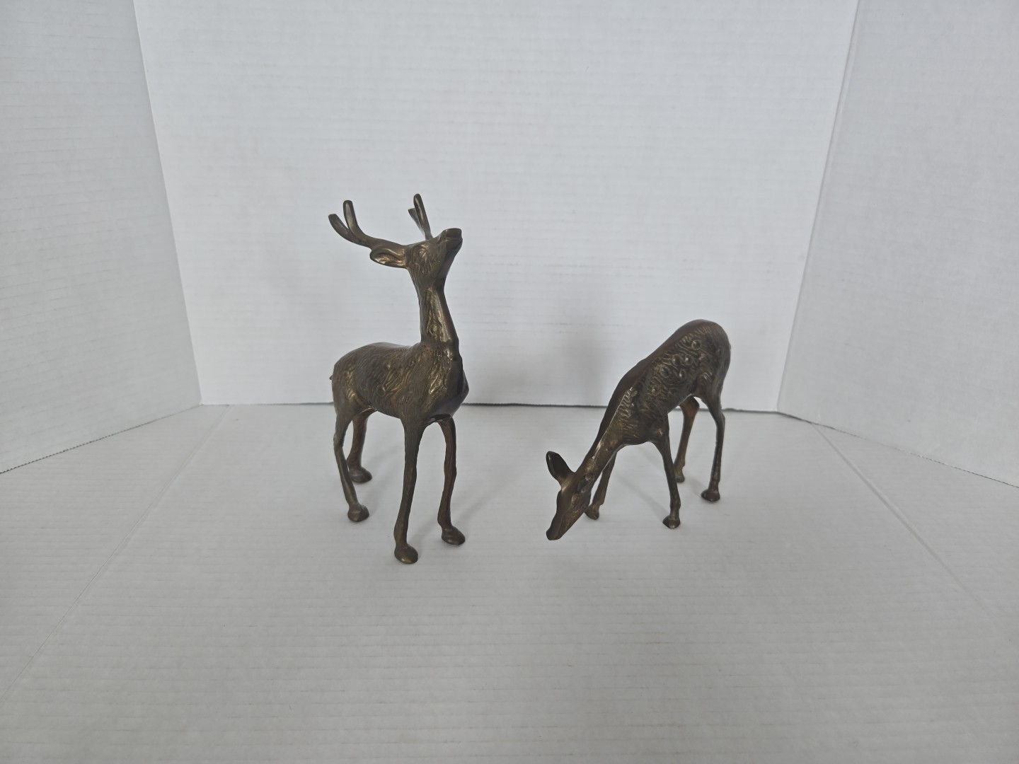 Vintage Mid-Century Brass Deer Buck & Doe Nicely Patinated