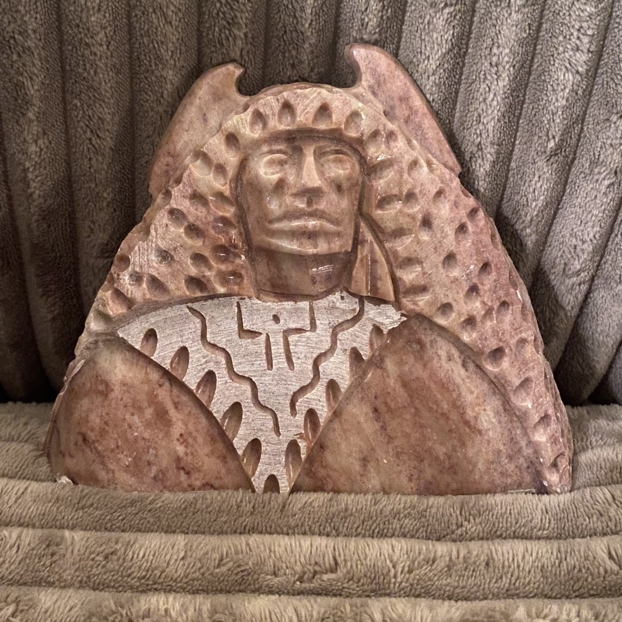 Navajo Alabaster Sculpture Indian Chief Signed Diana Blue Eyes DBB RARE