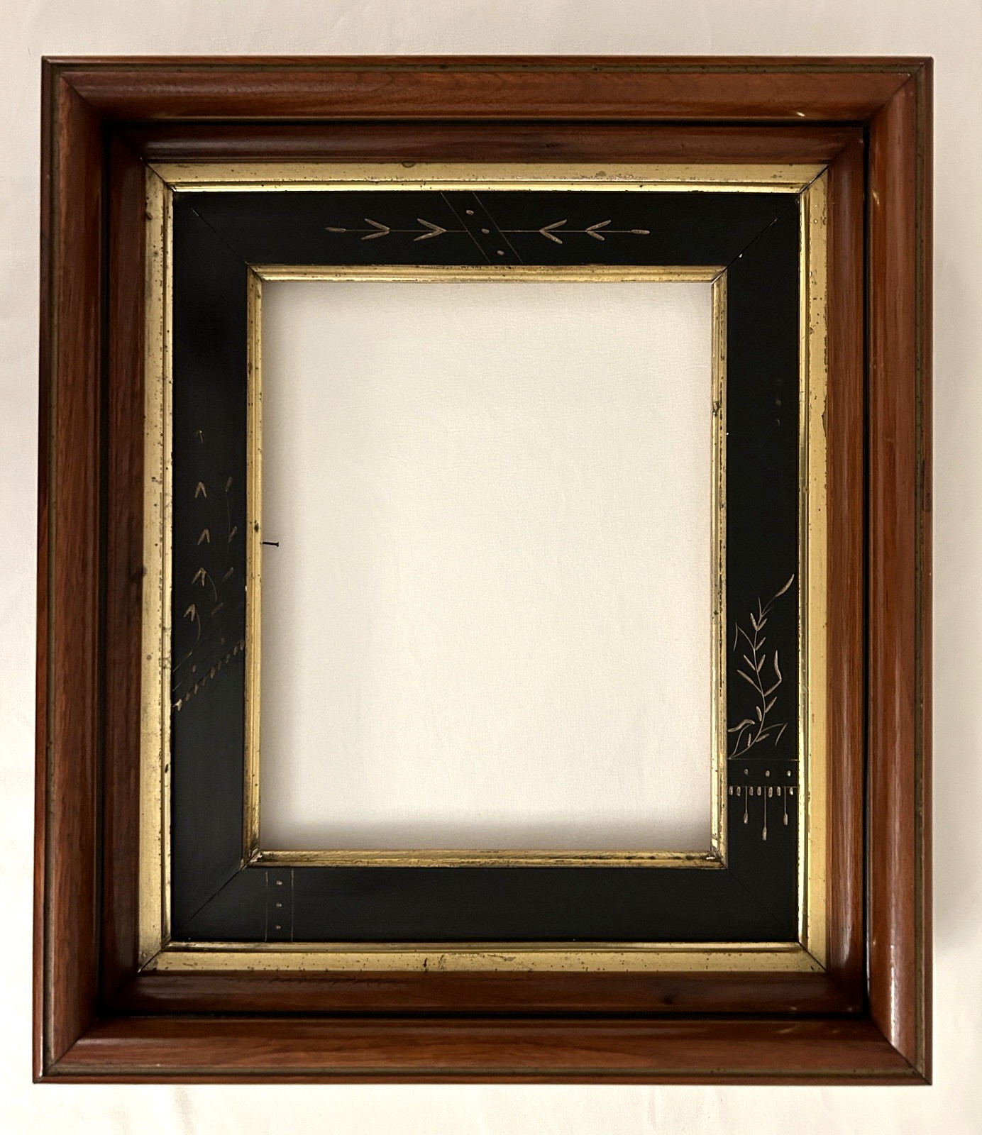 Antique Victorian Eastlake Wood Picture Frame Fits 8x10 Ebonized Black Gold Gilt