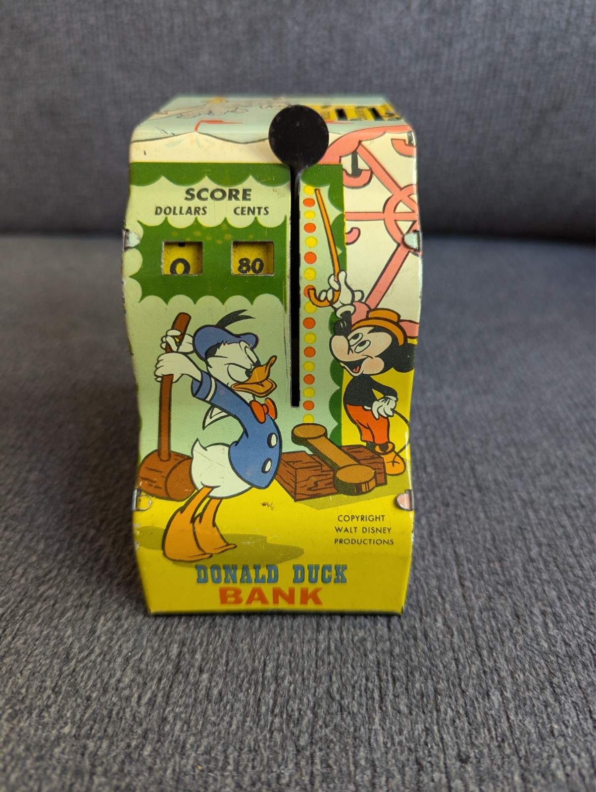 Vintage 1950s Marx Donald Duck Tin Coin Bank Disney Mickey Goofy Display Only