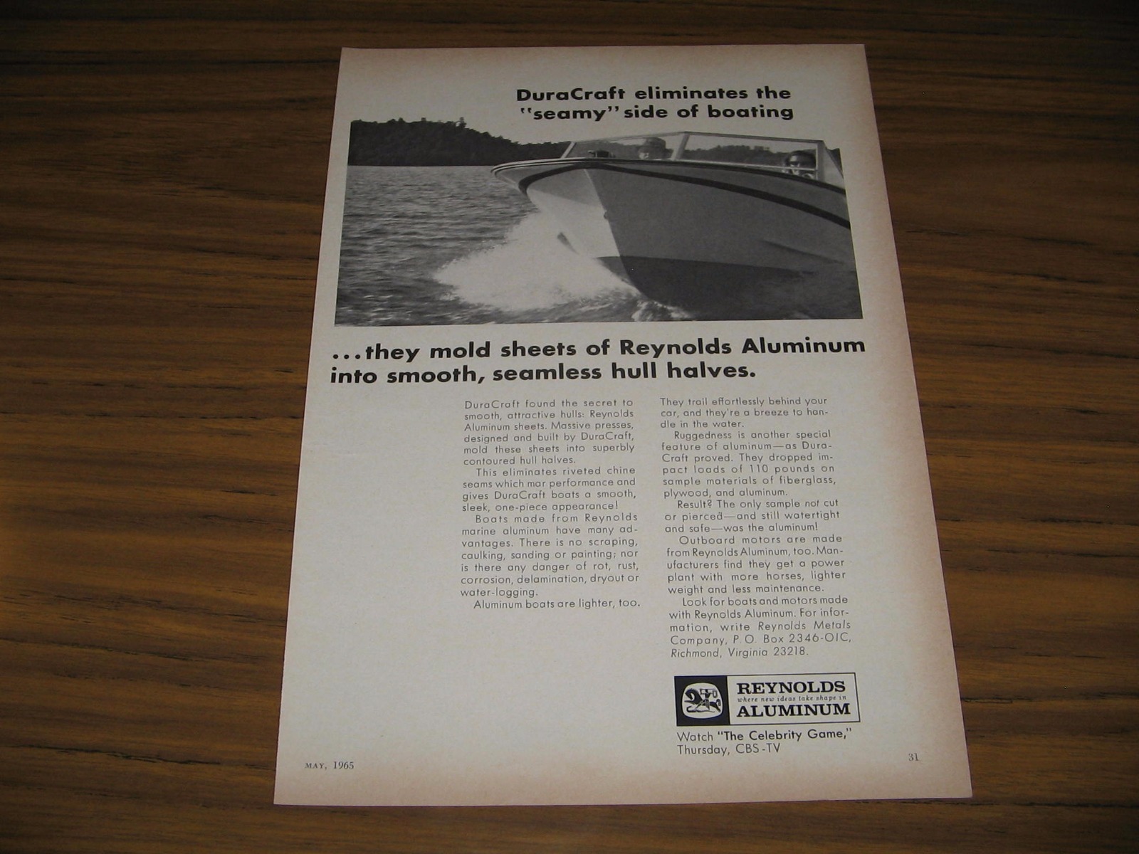 1965 Print Ad Duracraft Boats Made with Reynolds Aluminum Richmond,VA