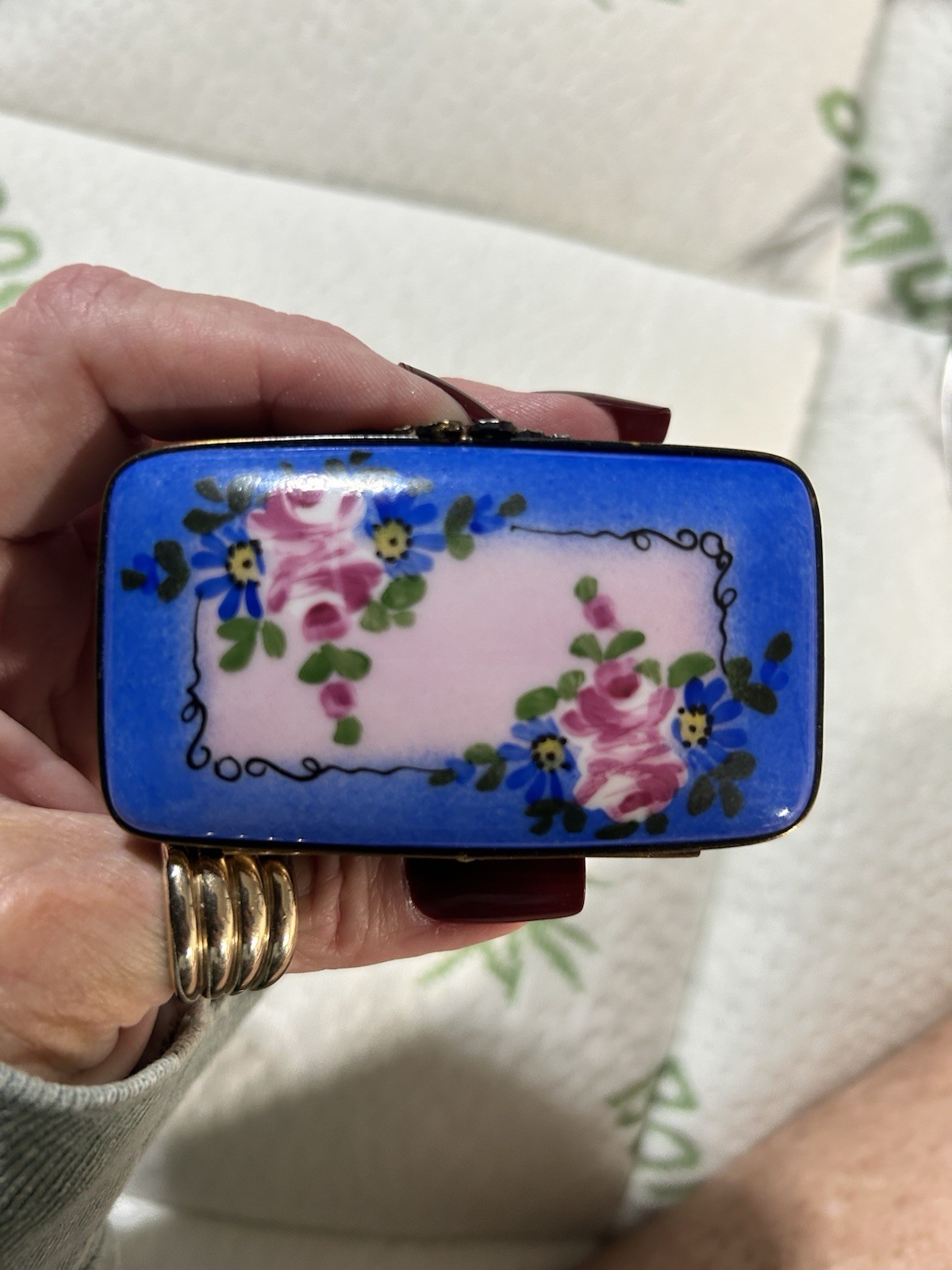 Limoges hand painted stamp keeper or trinket holder