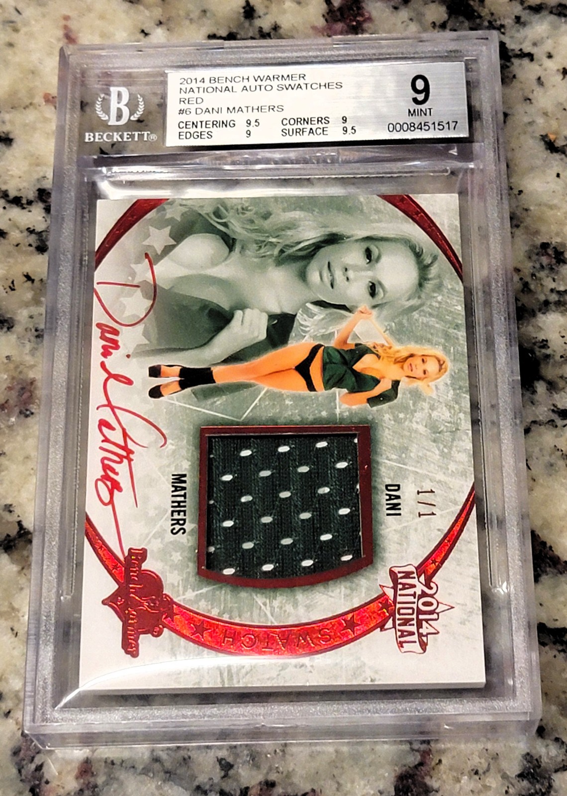 2014 BENCHWARMER NATIONAL DANI MATHERS SWATCH RED AUTO 1/1 BGS 9 MINT