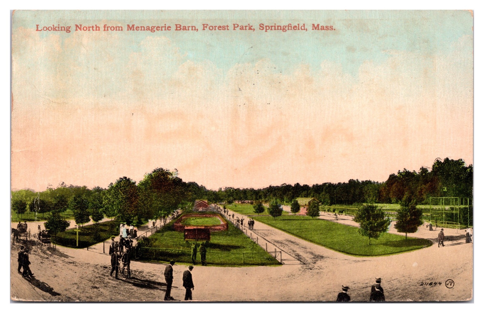 1913 Looking North from Menagerie Barn, Forest Park, Springfield, MA Postcard