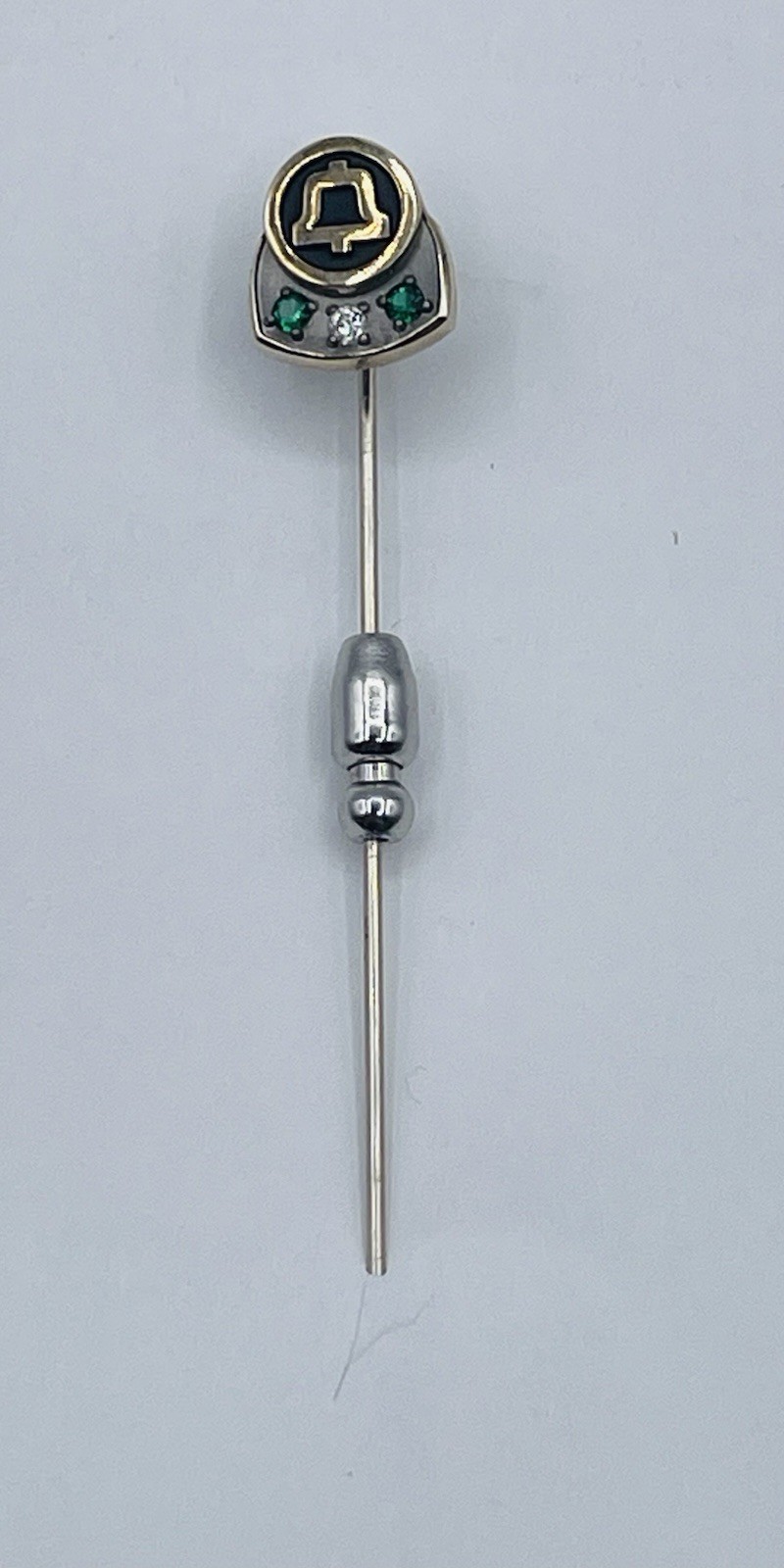 Vintage 10 K Yellow White Gold Green Emerald And Diamond Southwestern Bell  Pin