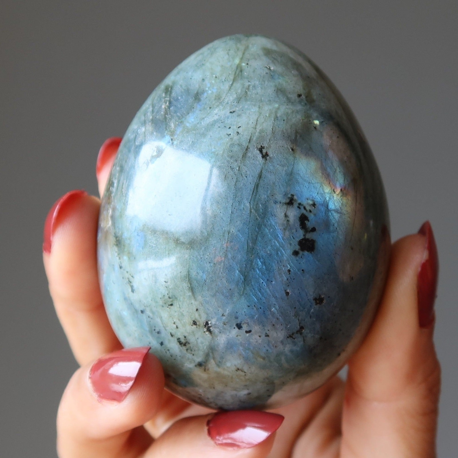 Labradorite Egg Rainbow Peacock Glowing Silver Gemstone Crystal