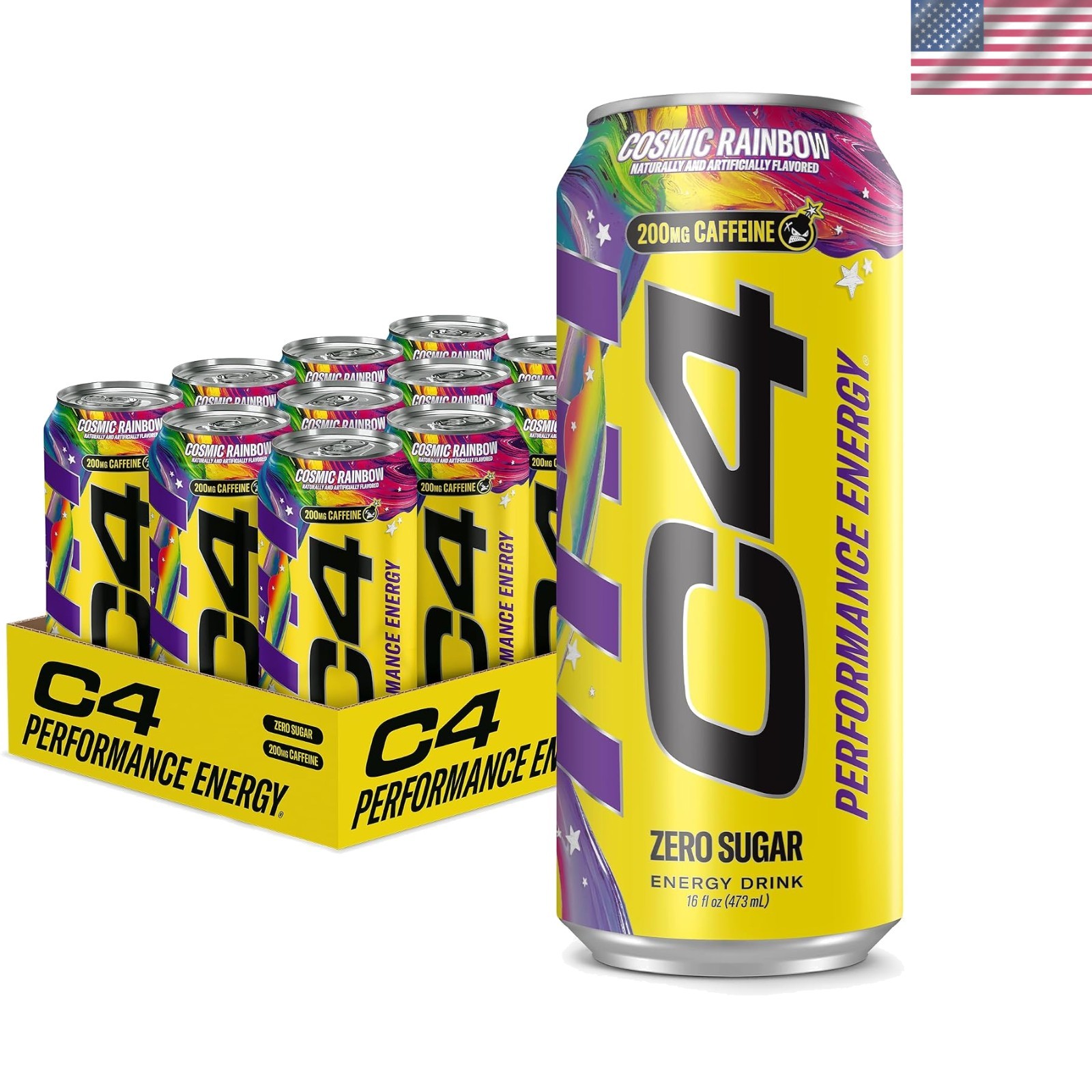 12-Pack Cosmic Rainbow Energy Drink - Sugar Free Preworkout with 200mg Caffeine