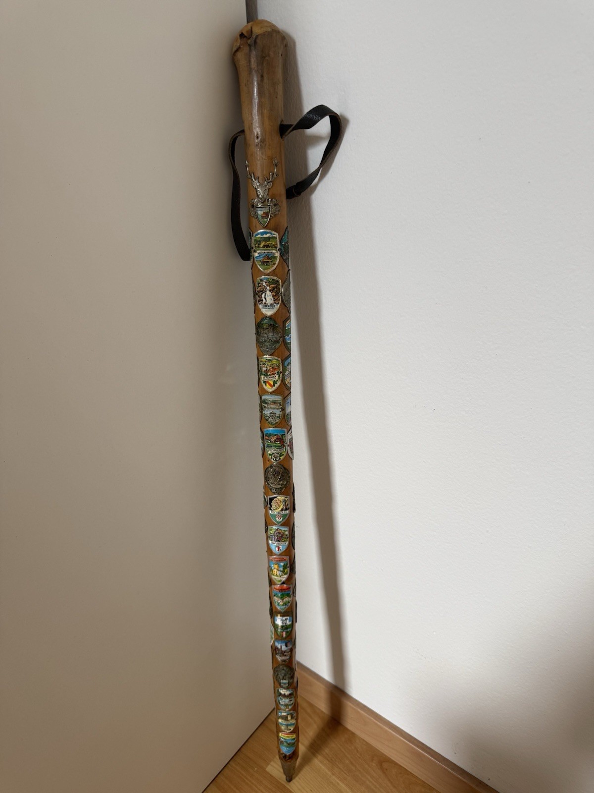 Authentic Vintage Alpine Hiking Staff Walking Stick 56 Original Badges Stick Nails