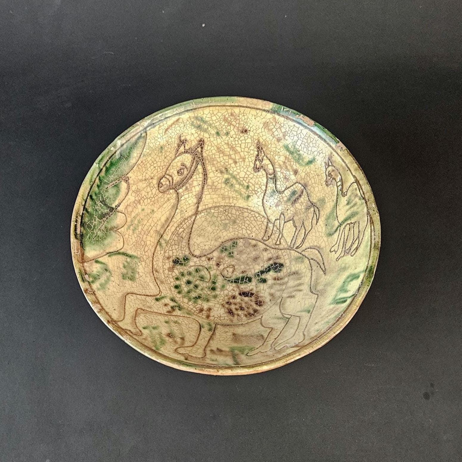 Ancient Middle Eastern Vessel Pottery Earthenware Bowl with Calligraphy