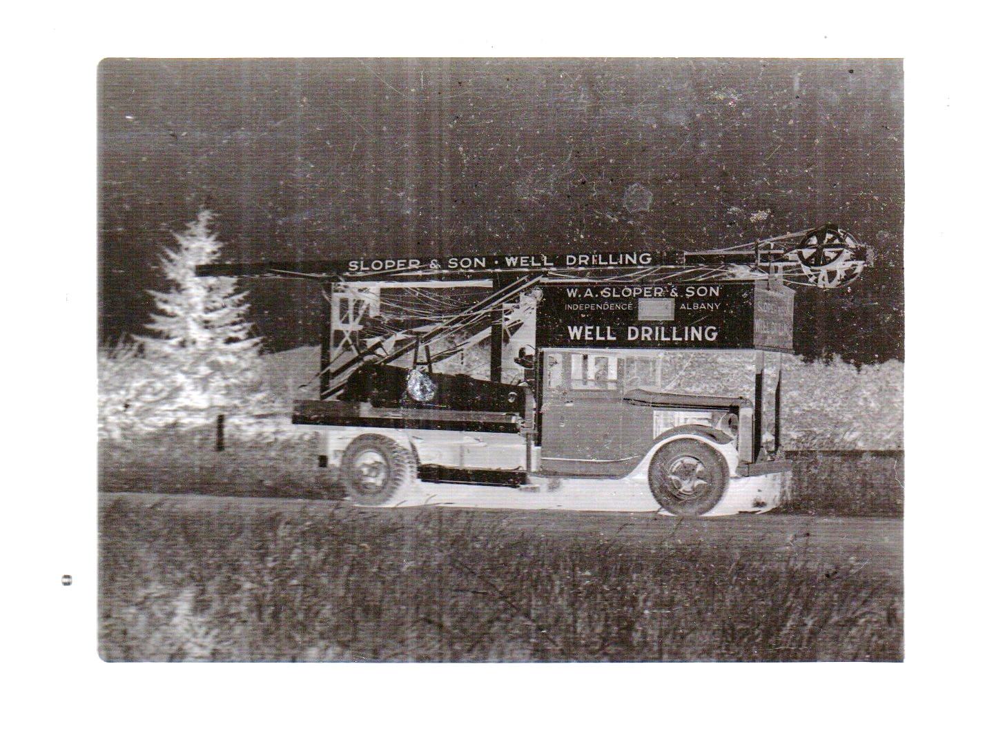 1920s photo film negative SLOPER & SON WELL DRILLING job work truck ALBANY OR NW