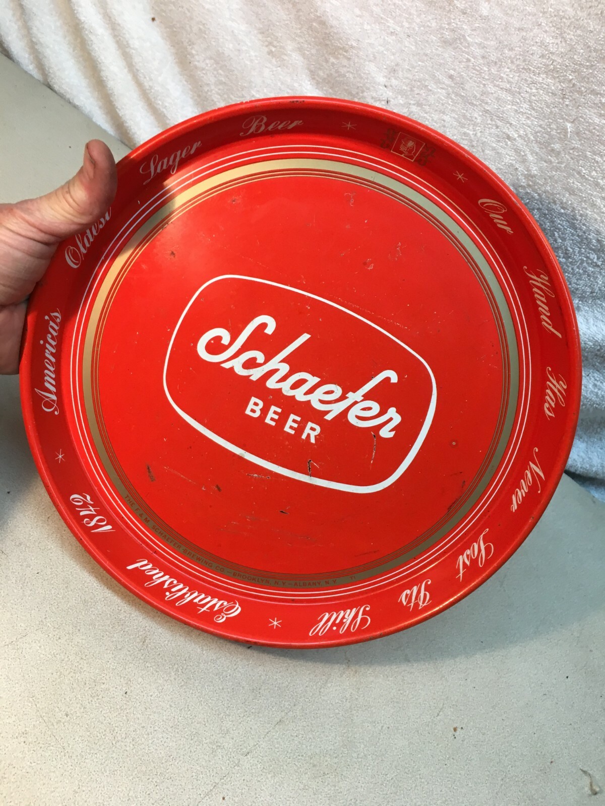 Vintage Metal Schafer Beer Tray; 12”Diameter 