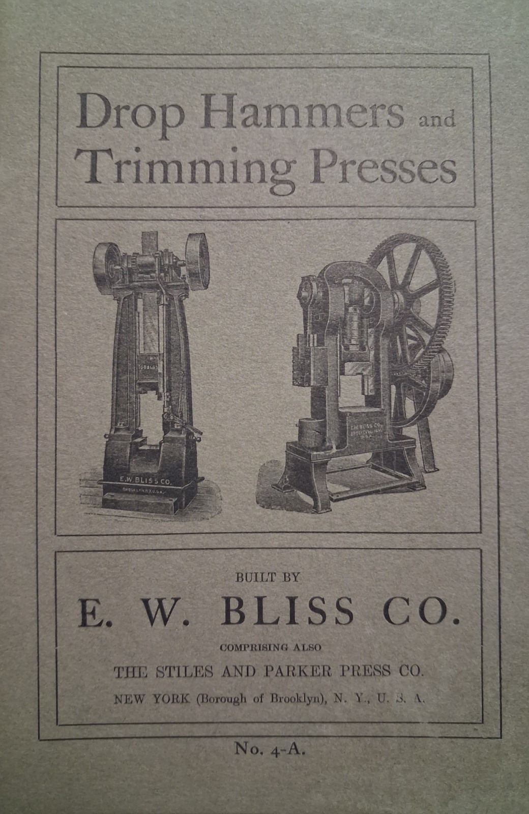 1904 E.W. BLISS CO Drop Hammers TRIMMING PRESS Catalog TOOLS Factory Textile