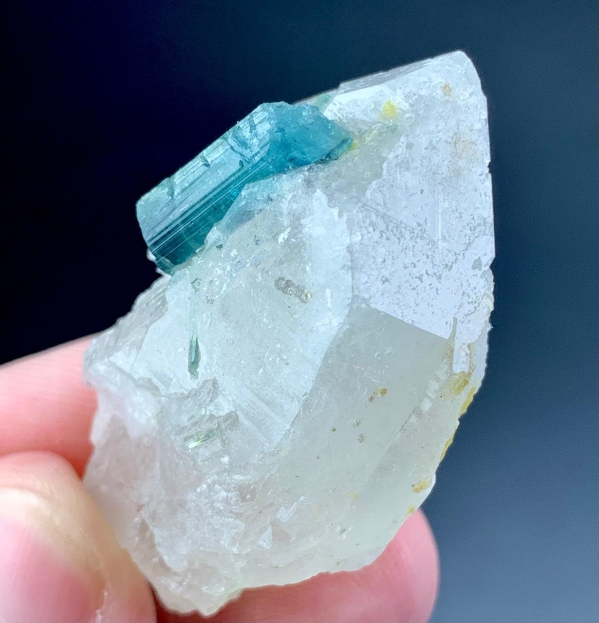 89 Carat Blue Tourmaline Crystal With Quartz Specimen From Afghanistan 