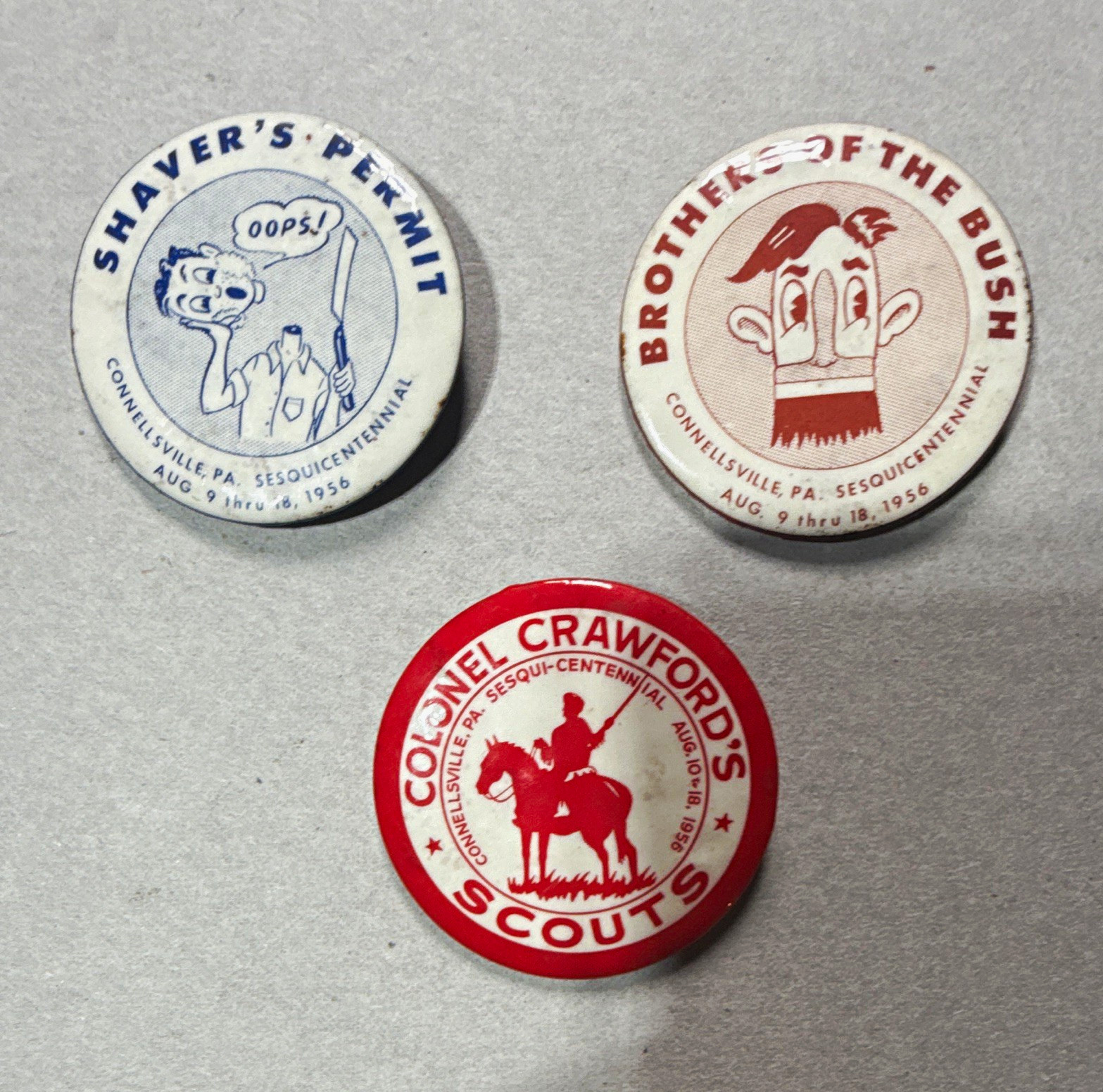 Vintage 1956 Connellsville PA Sesquicentennial Pin Set