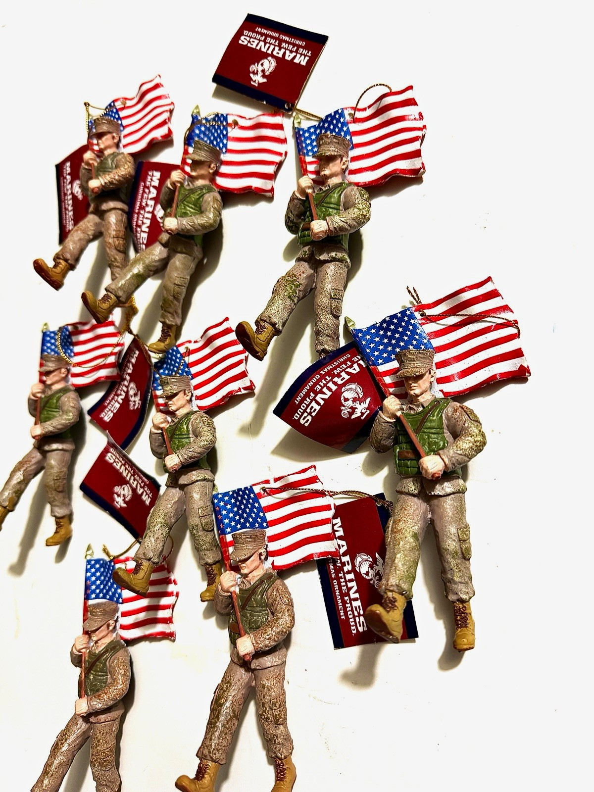 New Kurt Alder Resin Marine Core Soldier Ornaments & American Flags Lot of 8