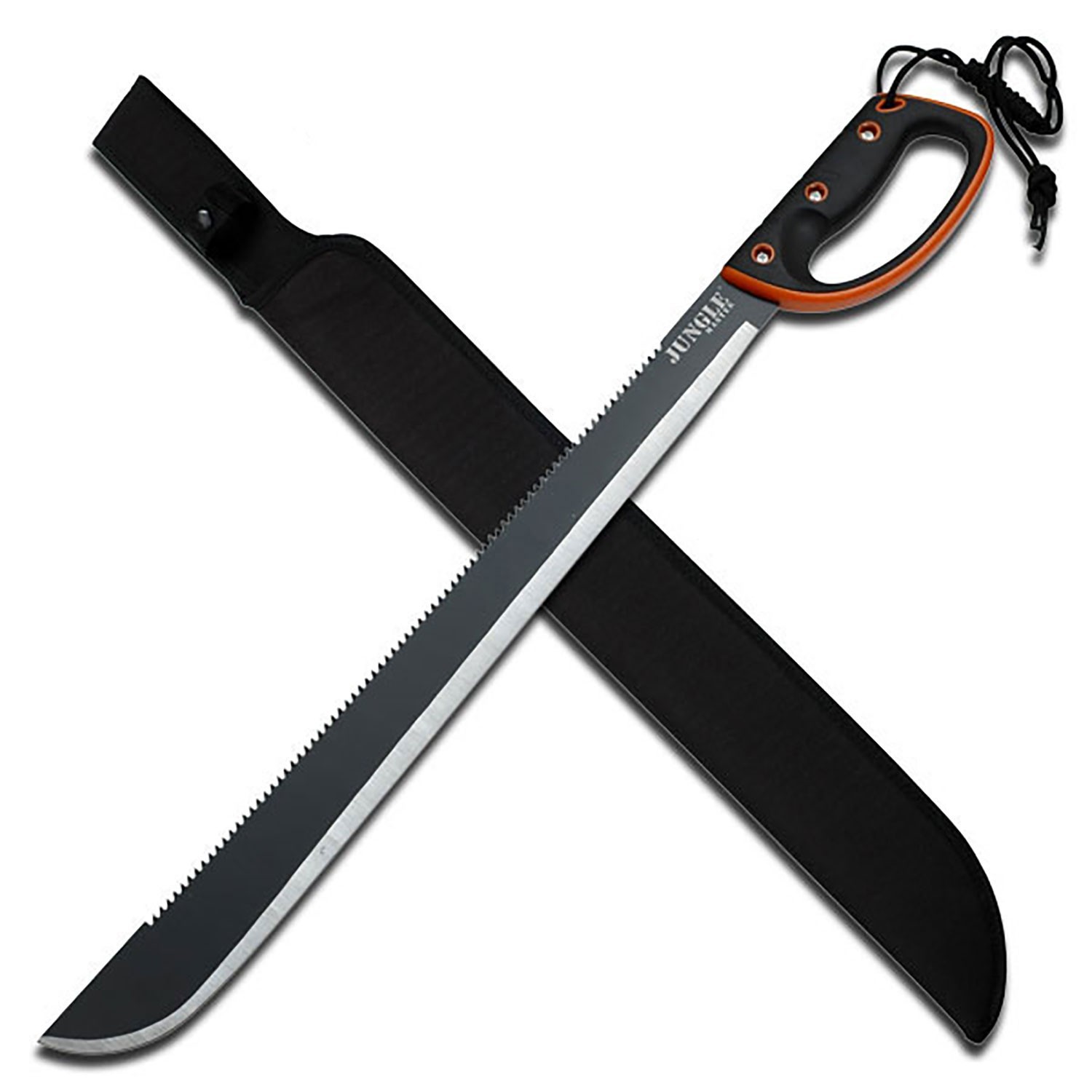 Jungle Master Full Tang Machete w/Nylon Fiber Rubber Over Mold Handle & Sheath