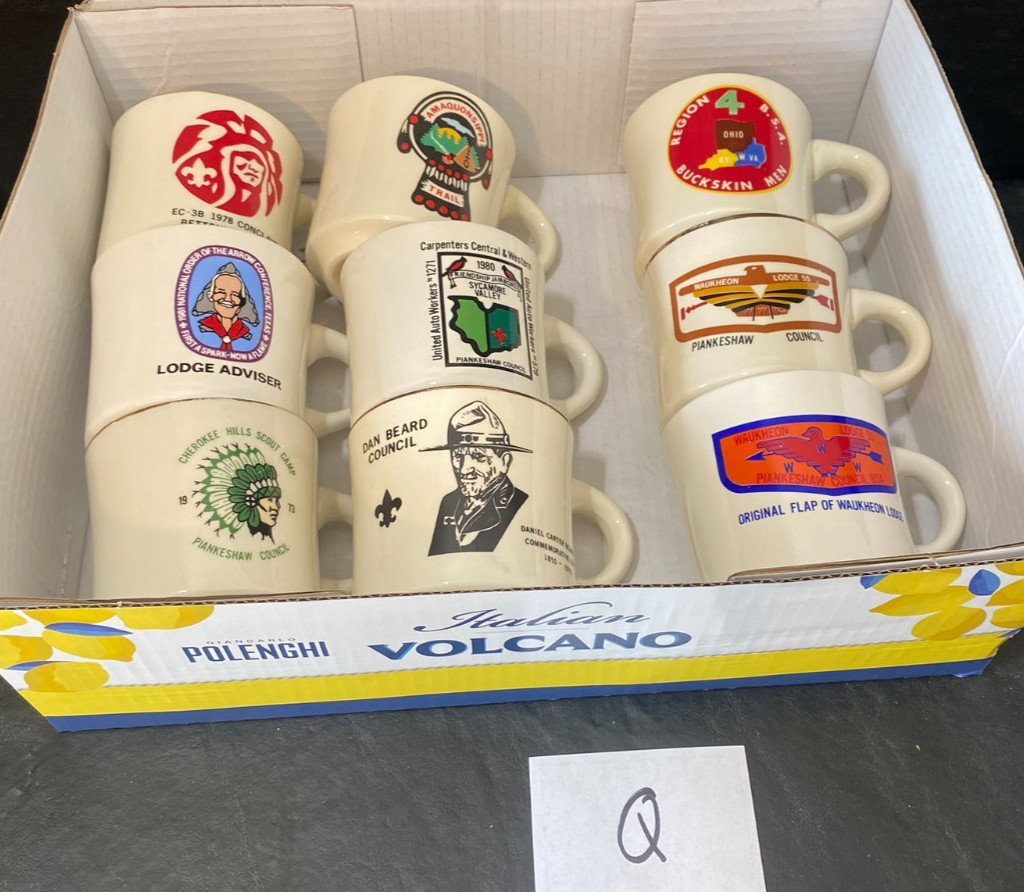 vintage Boy Scout Mug lot of 9 Conclave Council Lodge Trail Camp mugs