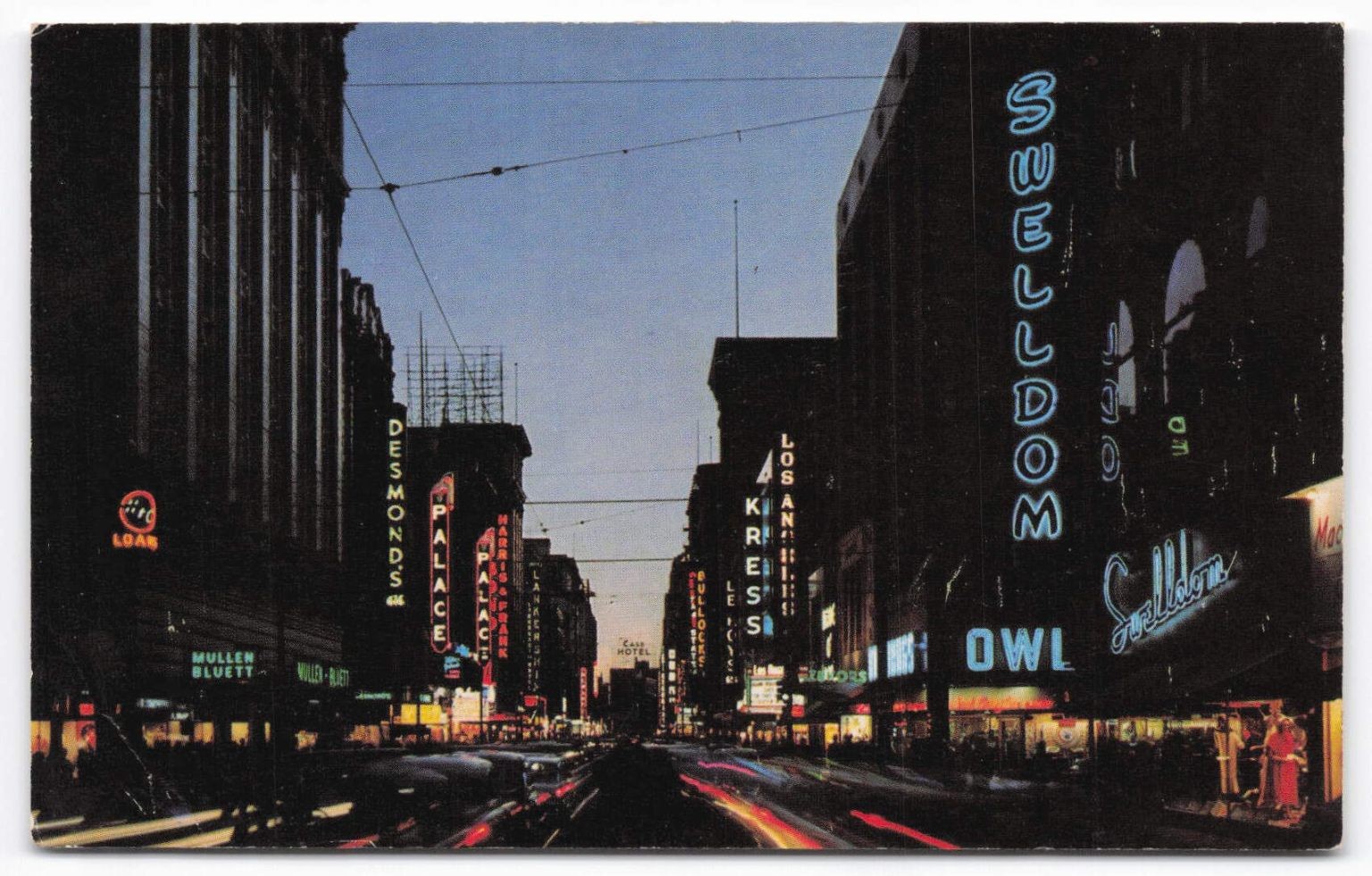 Vintage Broadway LA Neon Lights Postcard Curteichcolor Frank J Thomas