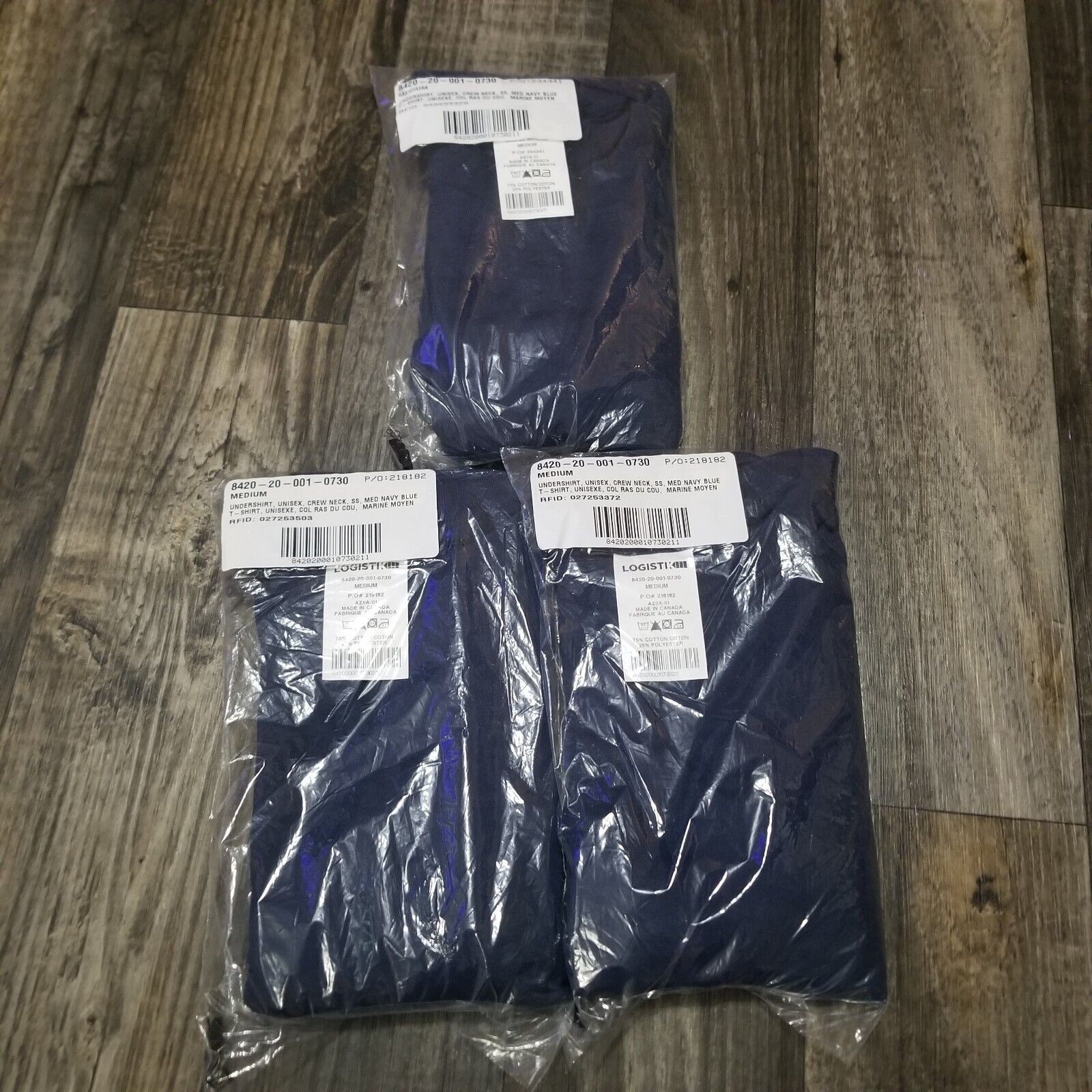 Canadian Armed Force Blue Cotton Blend Unissued Lot Of Three Undershirts Medium