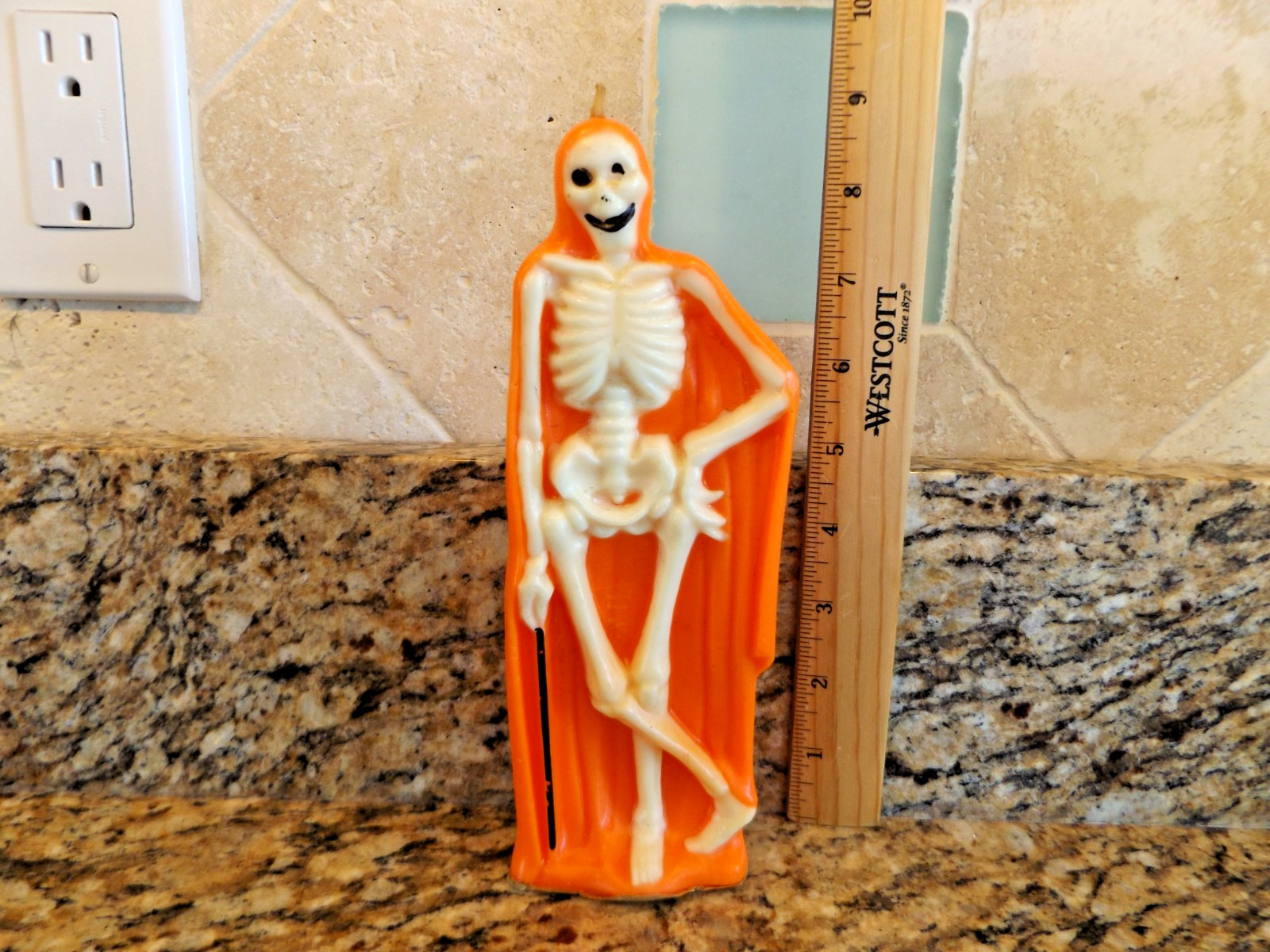 VINTAGE GURLEY HALLOWEEN SKELETON CANDLE MADE IN USA 8.5\