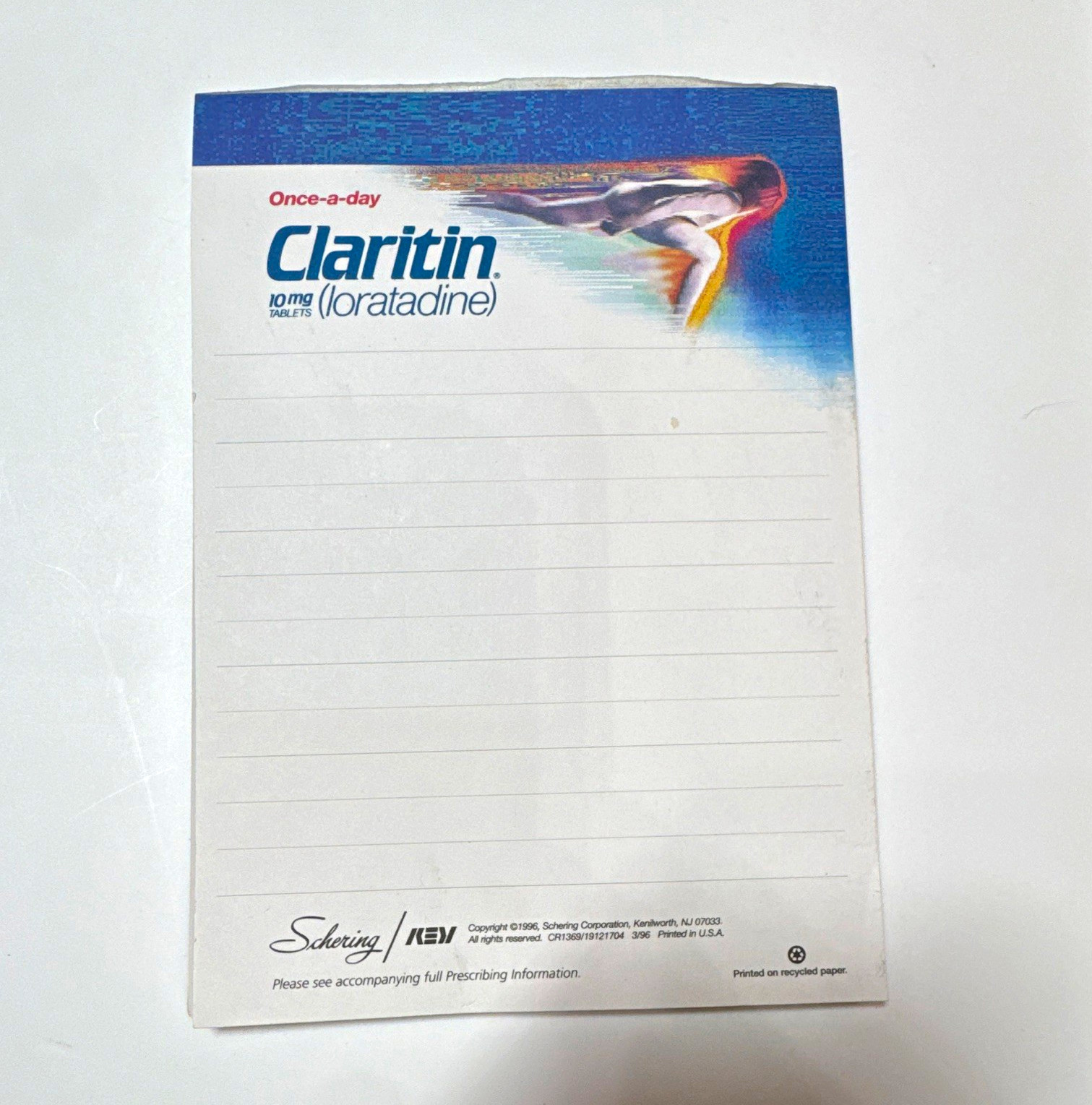 Claritin Loratadine 10mg Once-a-Day Prescription Notepad Pad Sheets Promo
