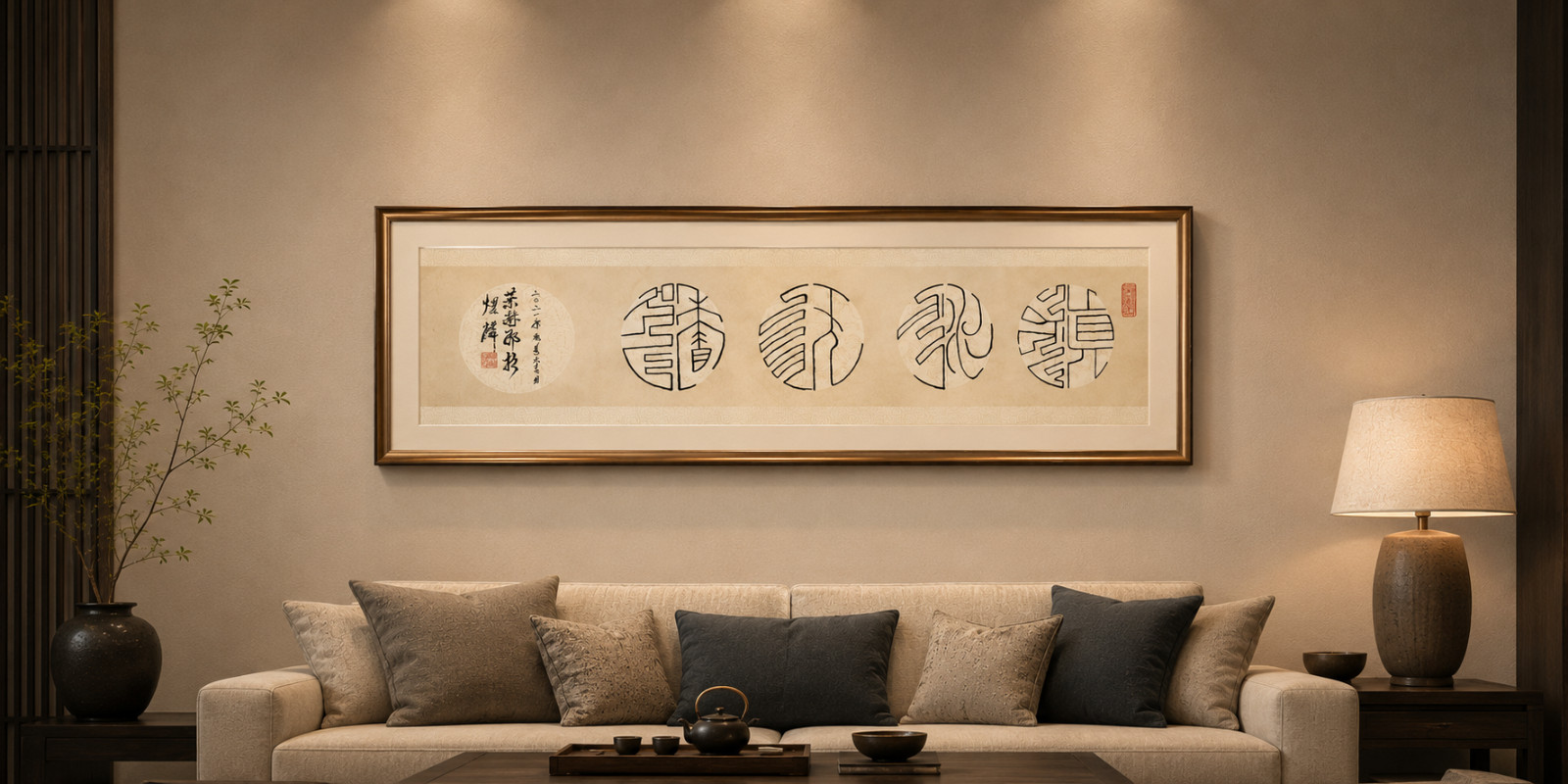 Original 54in Chinese Seal Script Calligraphy Wall Art Large Zen Decor Gift
