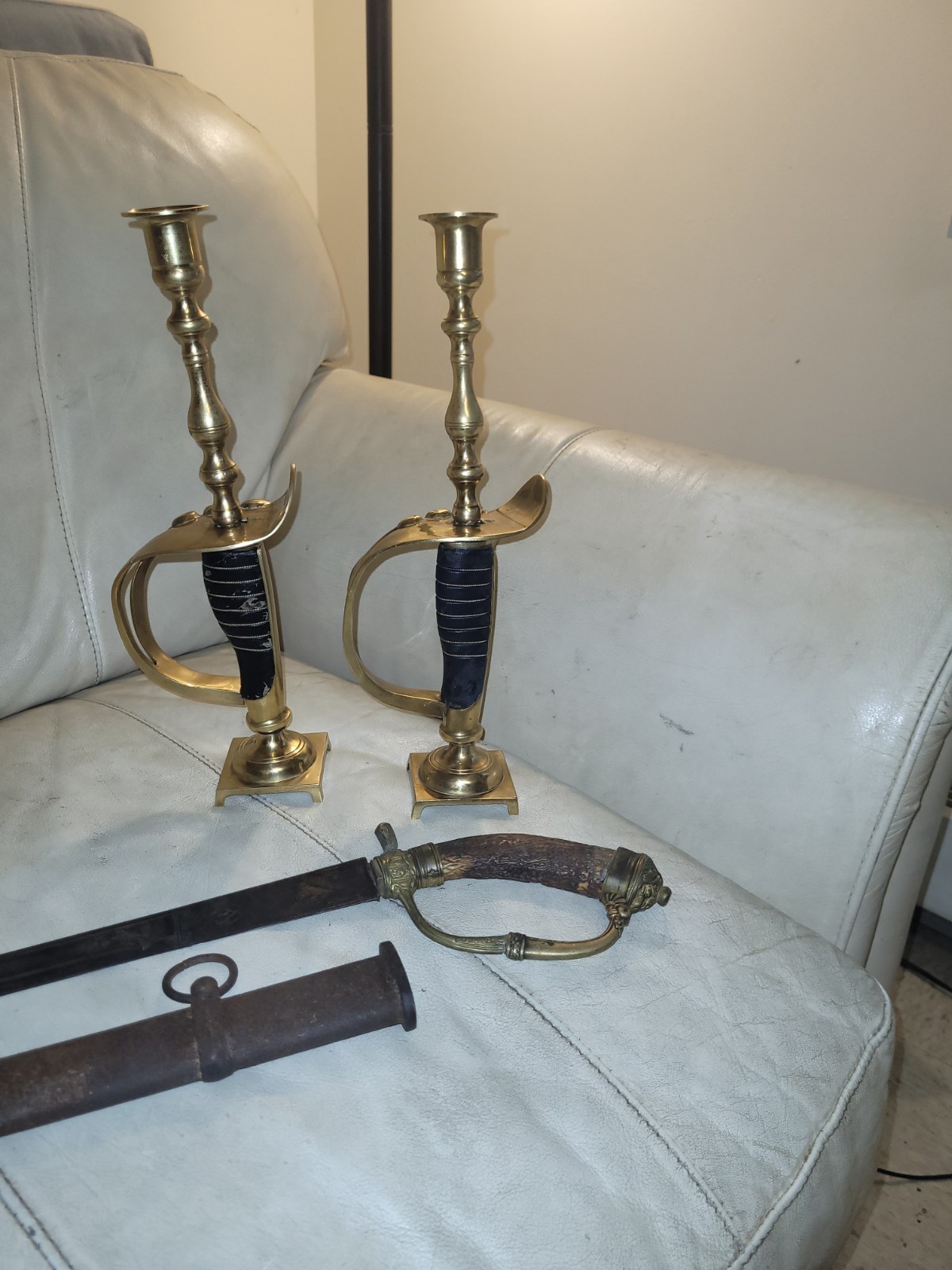 Extremely rare and beautiful Candlestick/ holder from sabers. Pair. European 