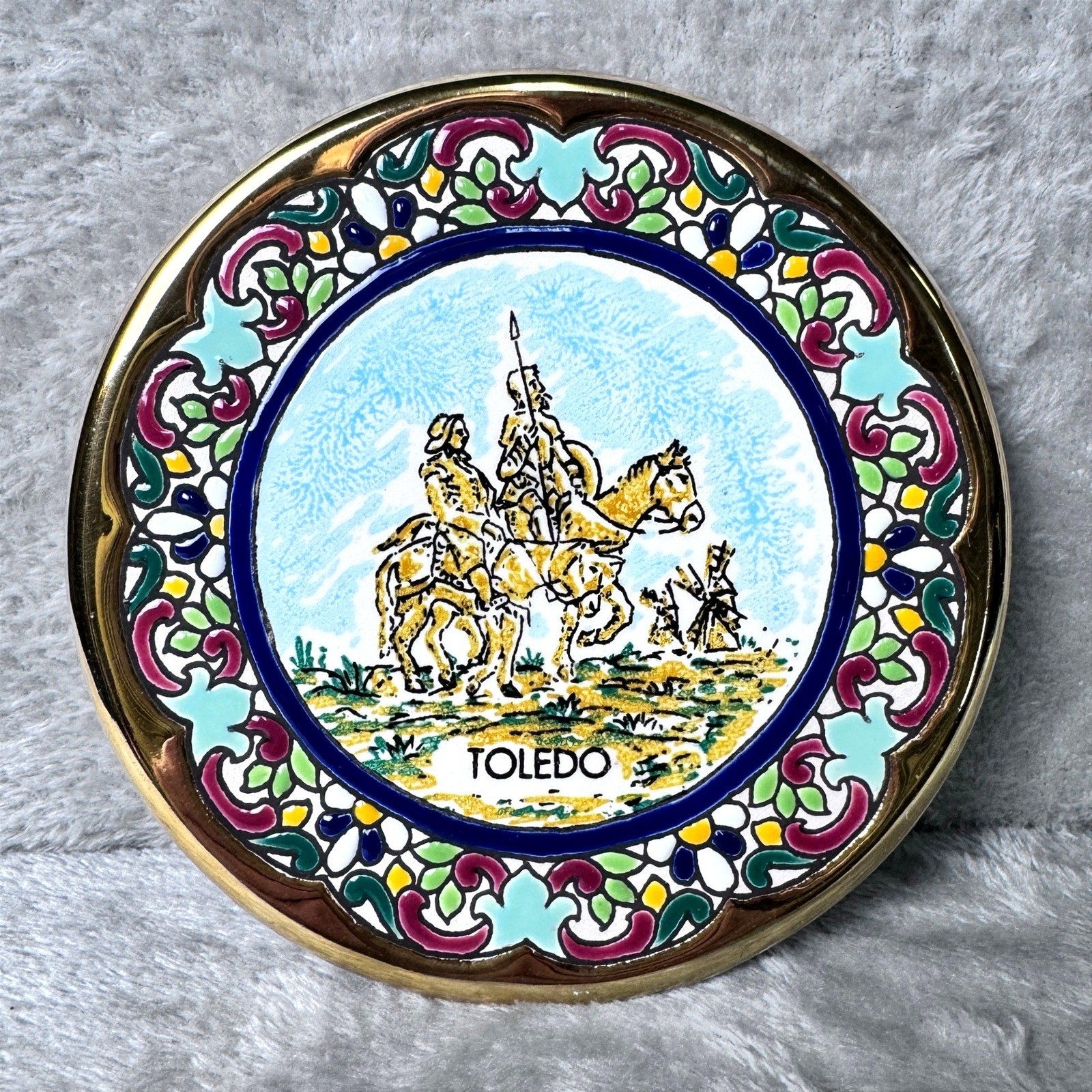 Sevillarte Toledo Spain Hand Painted Plate 24K Gold Enamel Vintage