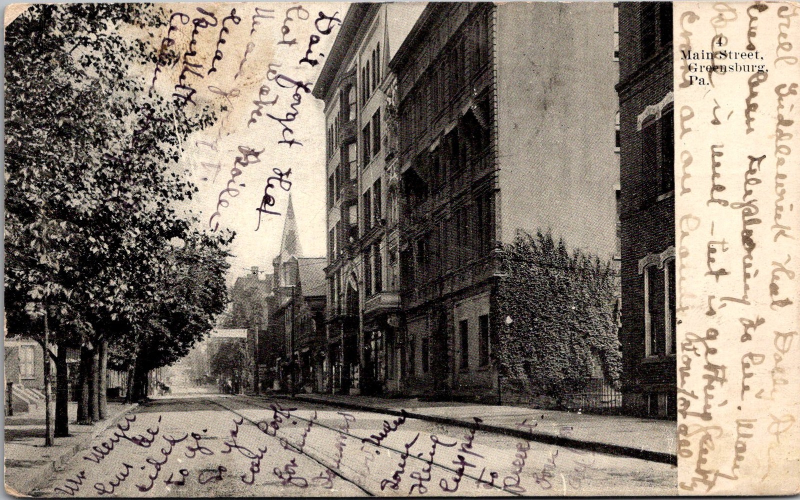 Main Street Greensburg PA 1909 Vintage Postcard 5P21-17