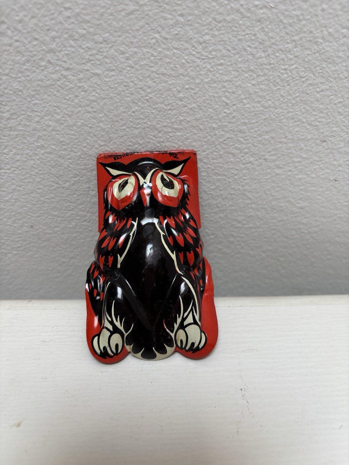 Vintage 1940s Kirchhof Printed Tin Black Owl 3” By 2” Halloween Clicker